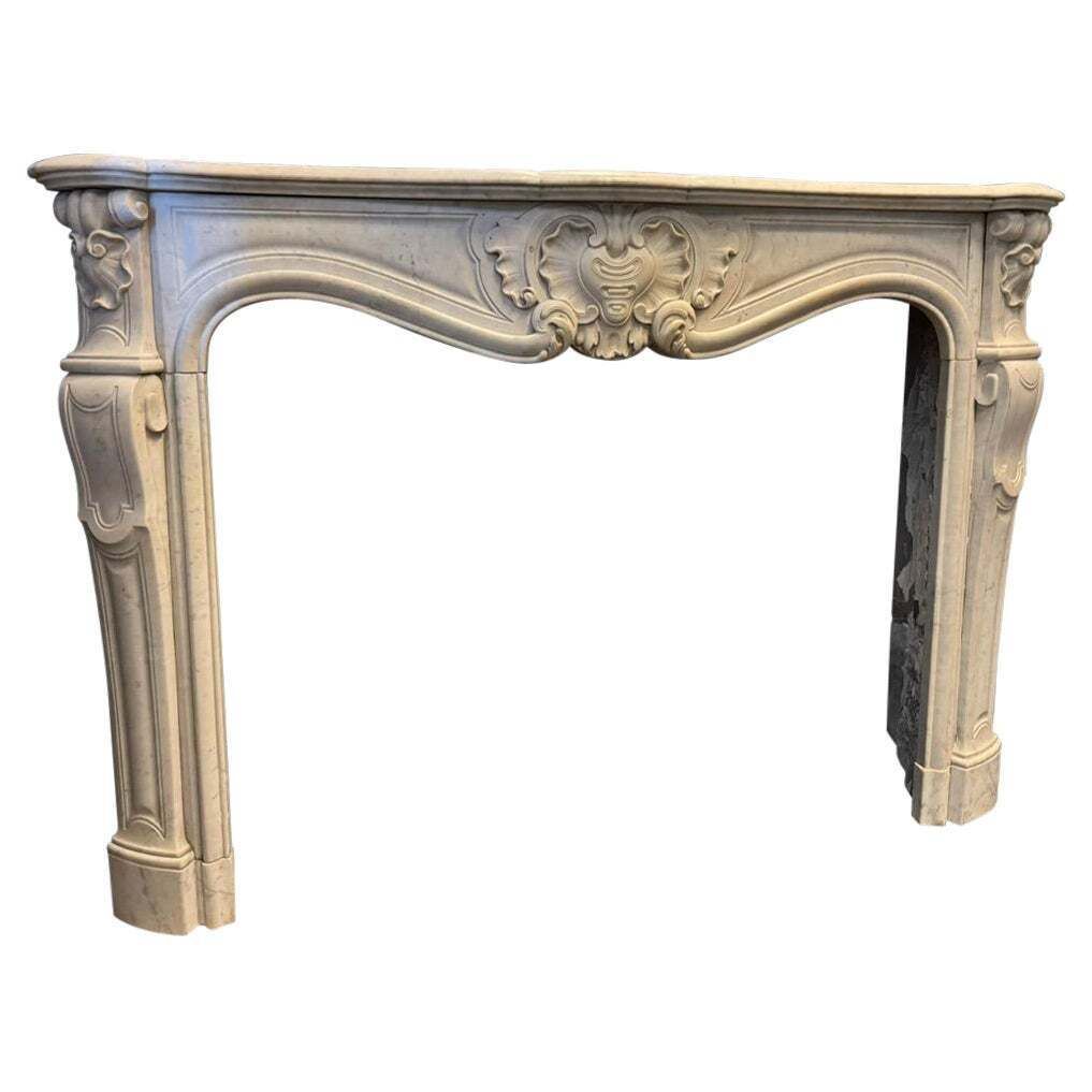 Important And Beautiful Fireplace Mantel In Carved White Carrara Marble, France