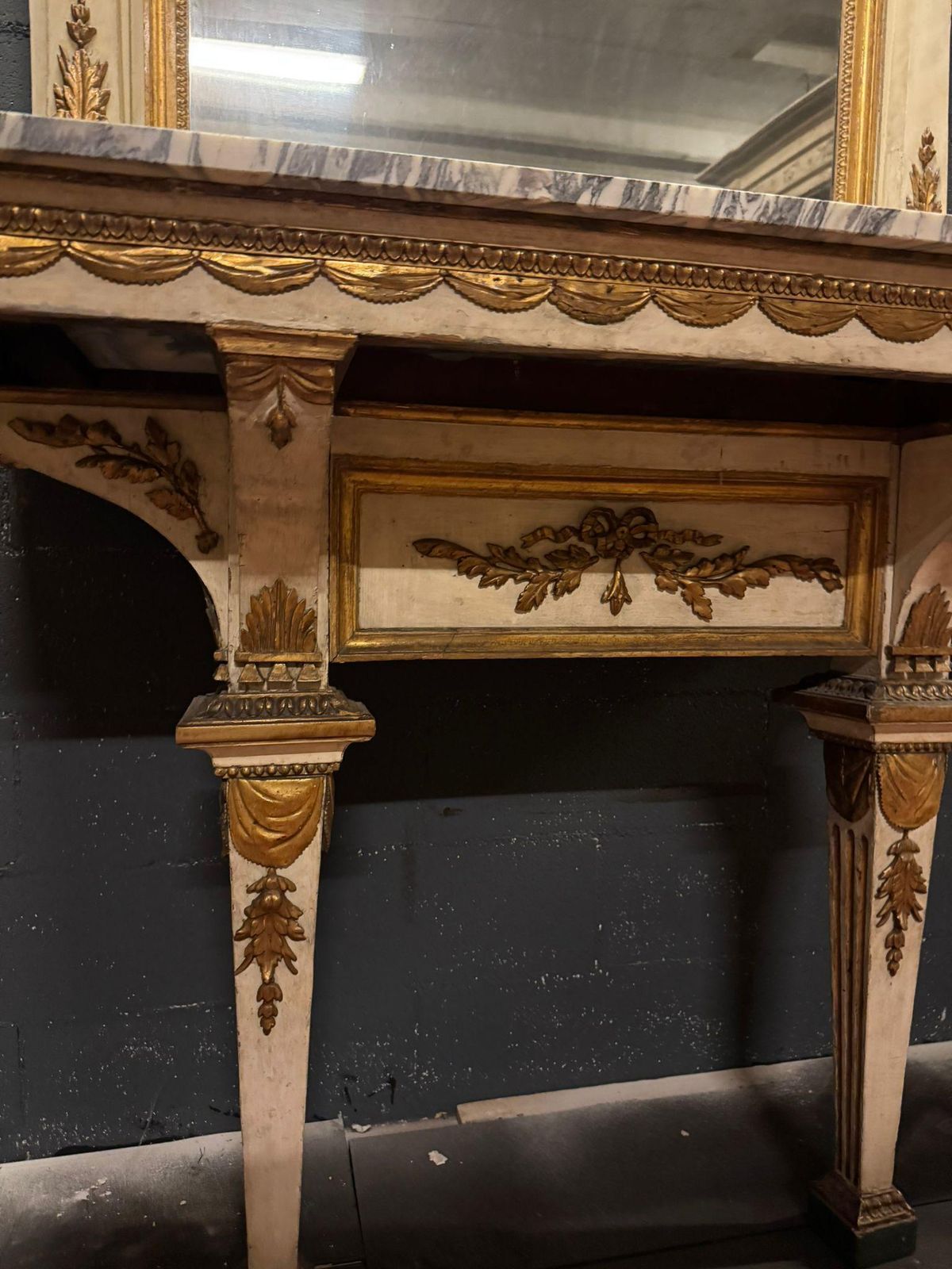 Console Table With Mirror In Neoclassical Style, Lacquered And Gilded, Italy photo vintage