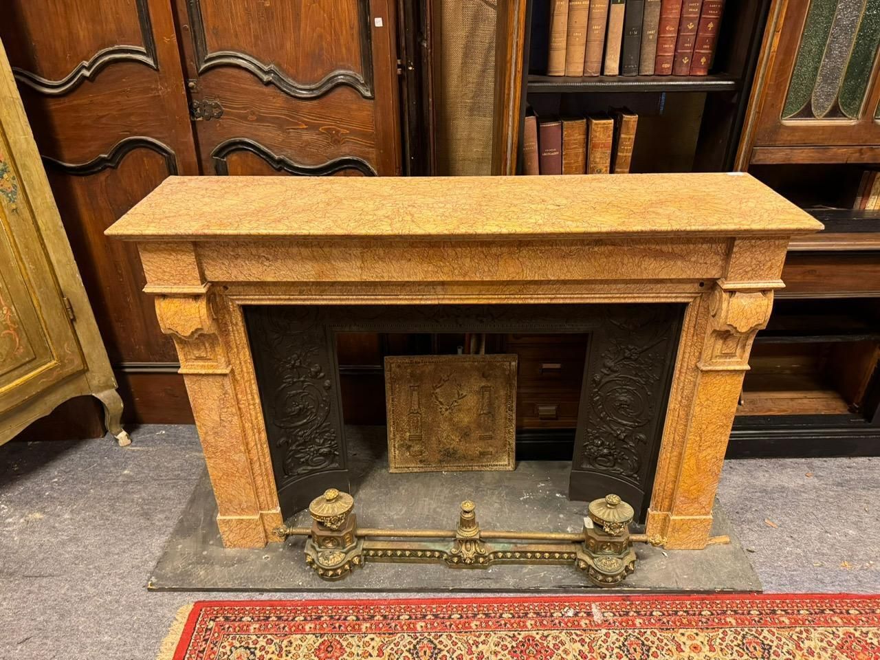 Classical Siena Yellow Marble Fireplace Mantle, Italy photo vintage