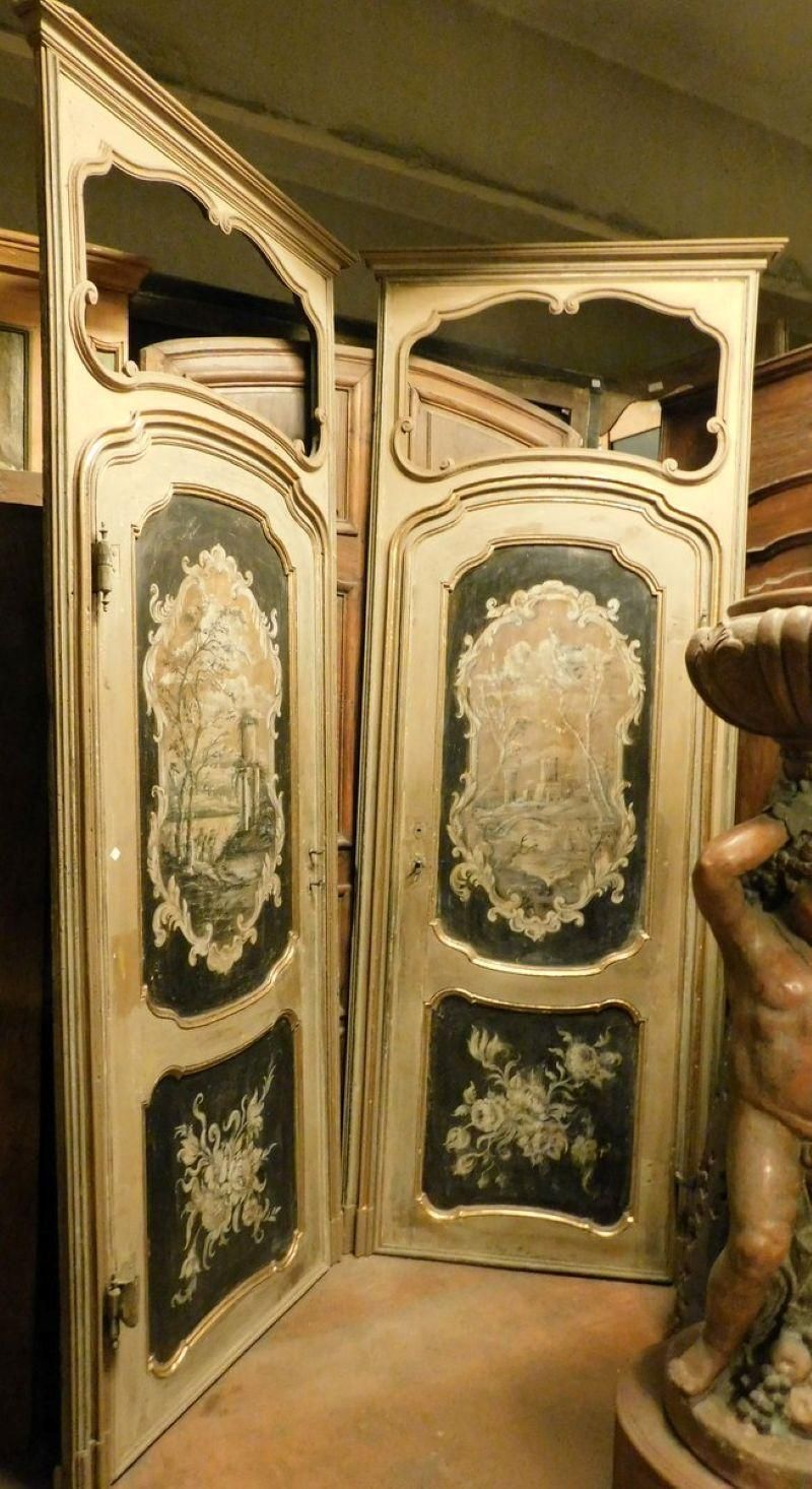N. 2 Internal Doors In Walnut And Richly Painted With Frame And Overdoor, Italy photo furniture