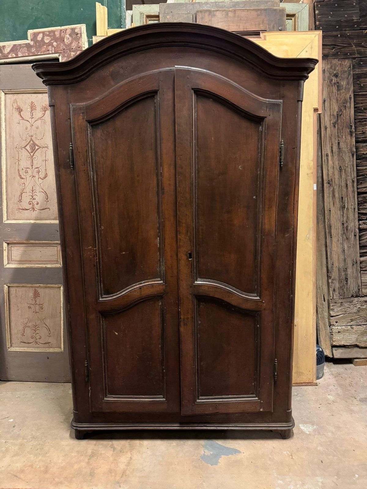Solid Walnut Two Door Wardrobe With Curved Panel, Italy photo for sale
