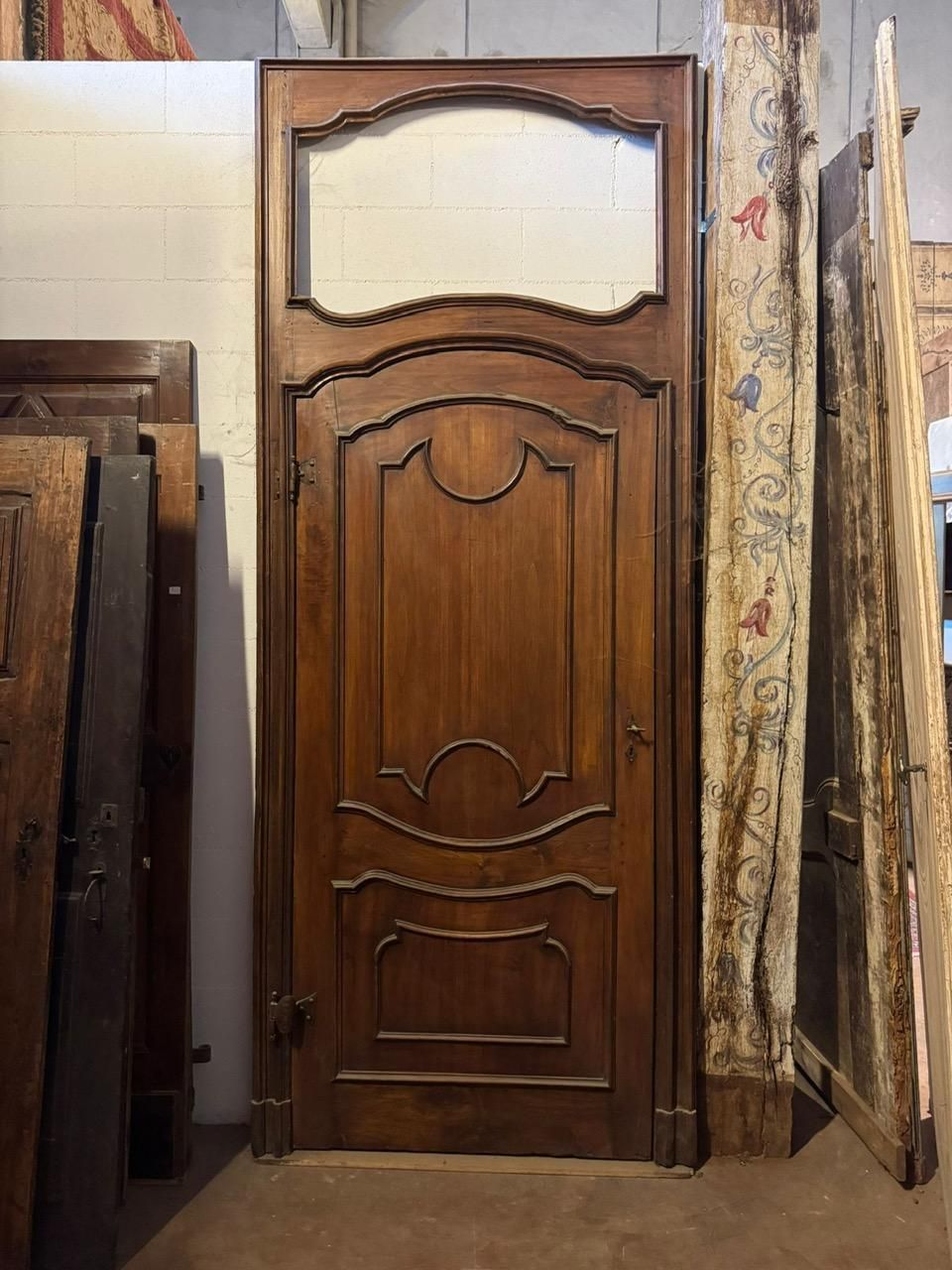 Carved Walnut Door With A Tall Frame And Space For An Overdoor, Italy photo vinterior