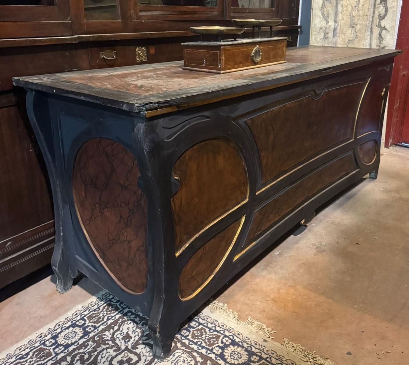 Art Nouveau Shop Counter In Lacquered Wood With A Faux Marble Effect, Italy photo vinterior