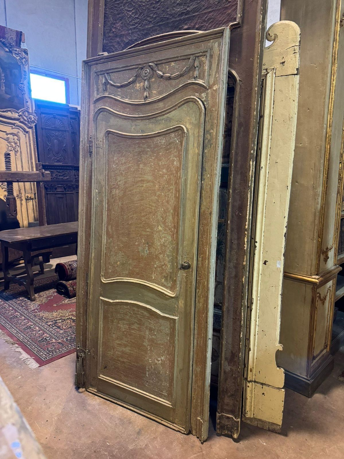 Single Leaf Wooden Door, Early Patina And Rough Finish, Italy photo for sale