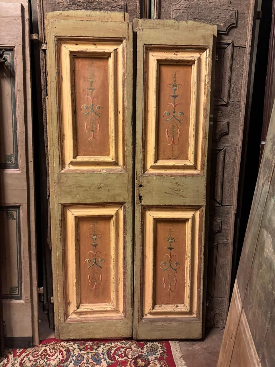 Interior Door In Lacquered Wood With Two Doors And Painted Panels, Italy photo for sale