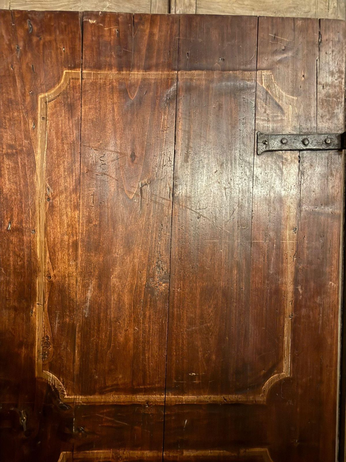 Rustic Single Leaf Door In Larch Wood, Squared And Painted Panels, Italy photo 2600.0