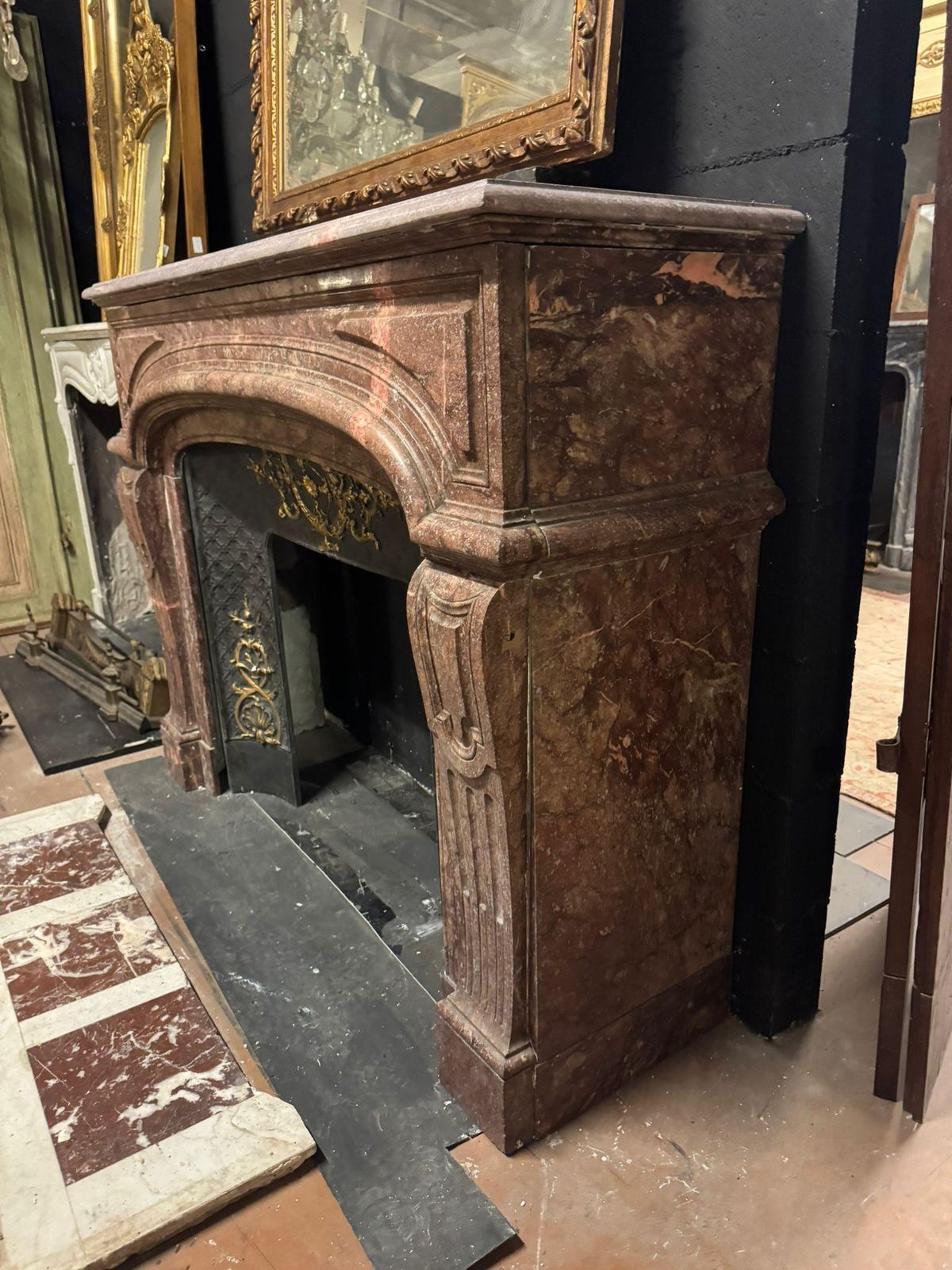 Mantle Fireplace In Rosso Lepanto Marble, Italy photo vintage