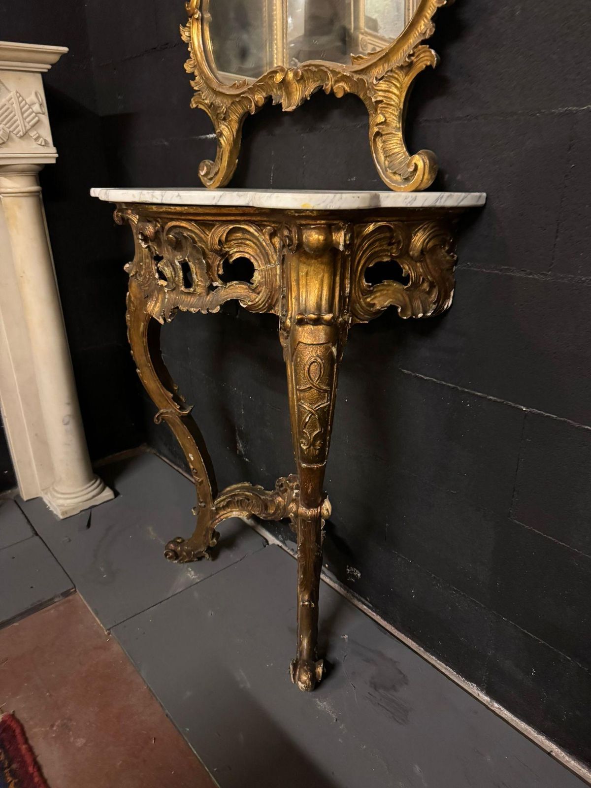 Console With Mirror In Carved And Gilded Wood And Base Table, Italy photo Furniture