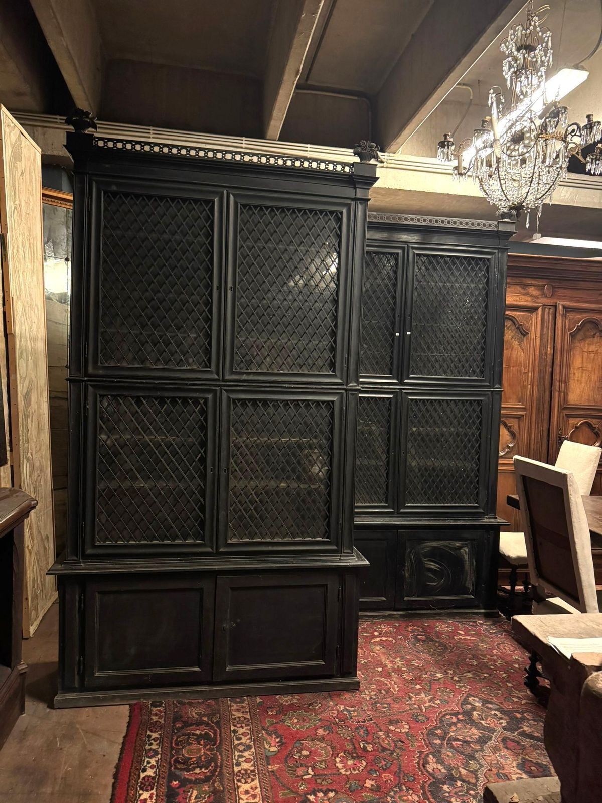 Pair Of Display Cabinets In Black Lacquered Wood With Mesh Glass, Italy photo 5372.0