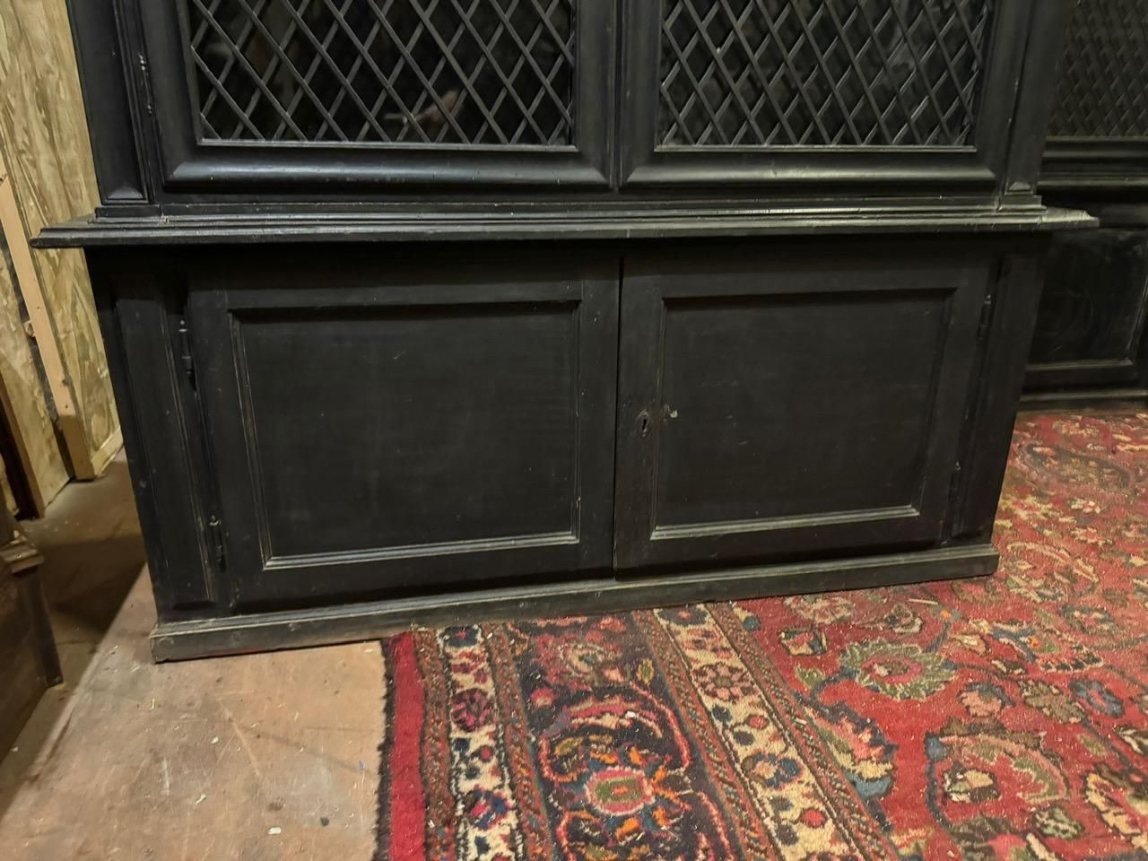 Pair Of Display Cabinets In Black Lacquered Wood With Mesh Glass, Italy photo vinterior