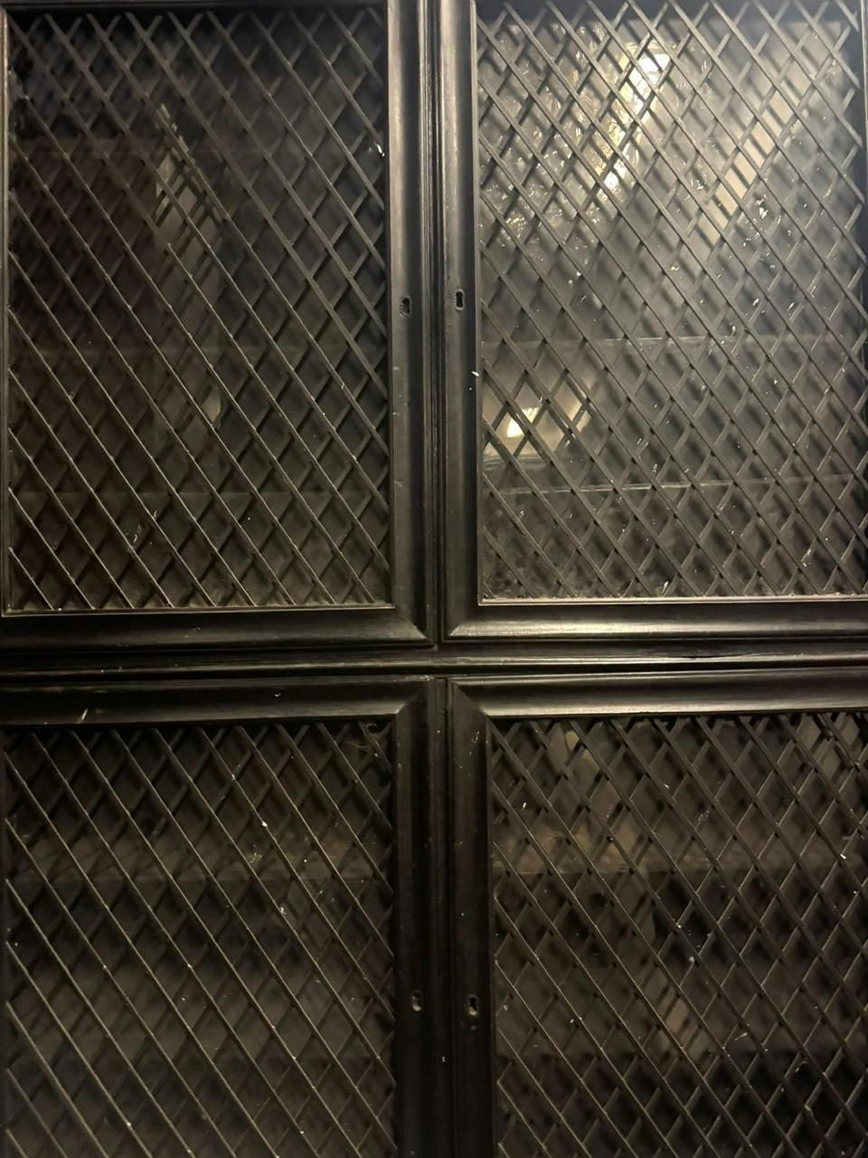 Pair Of Display Cabinets In Black Lacquered Wood With Mesh Glass, Italy photo vintage