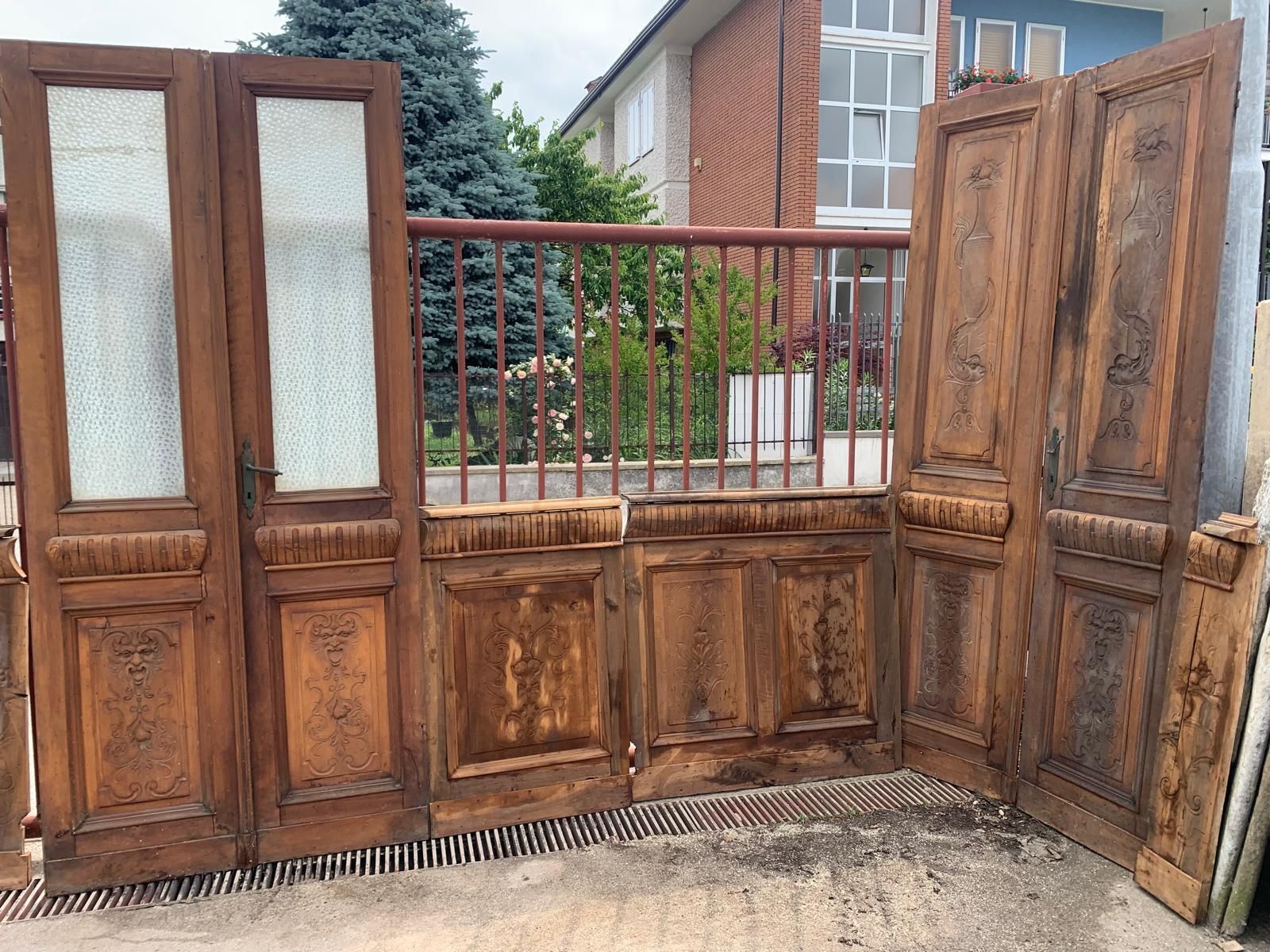 photo for sale Liberty Boiserie In Walnut With Carved Panels And Three Double Doors (One Glass)