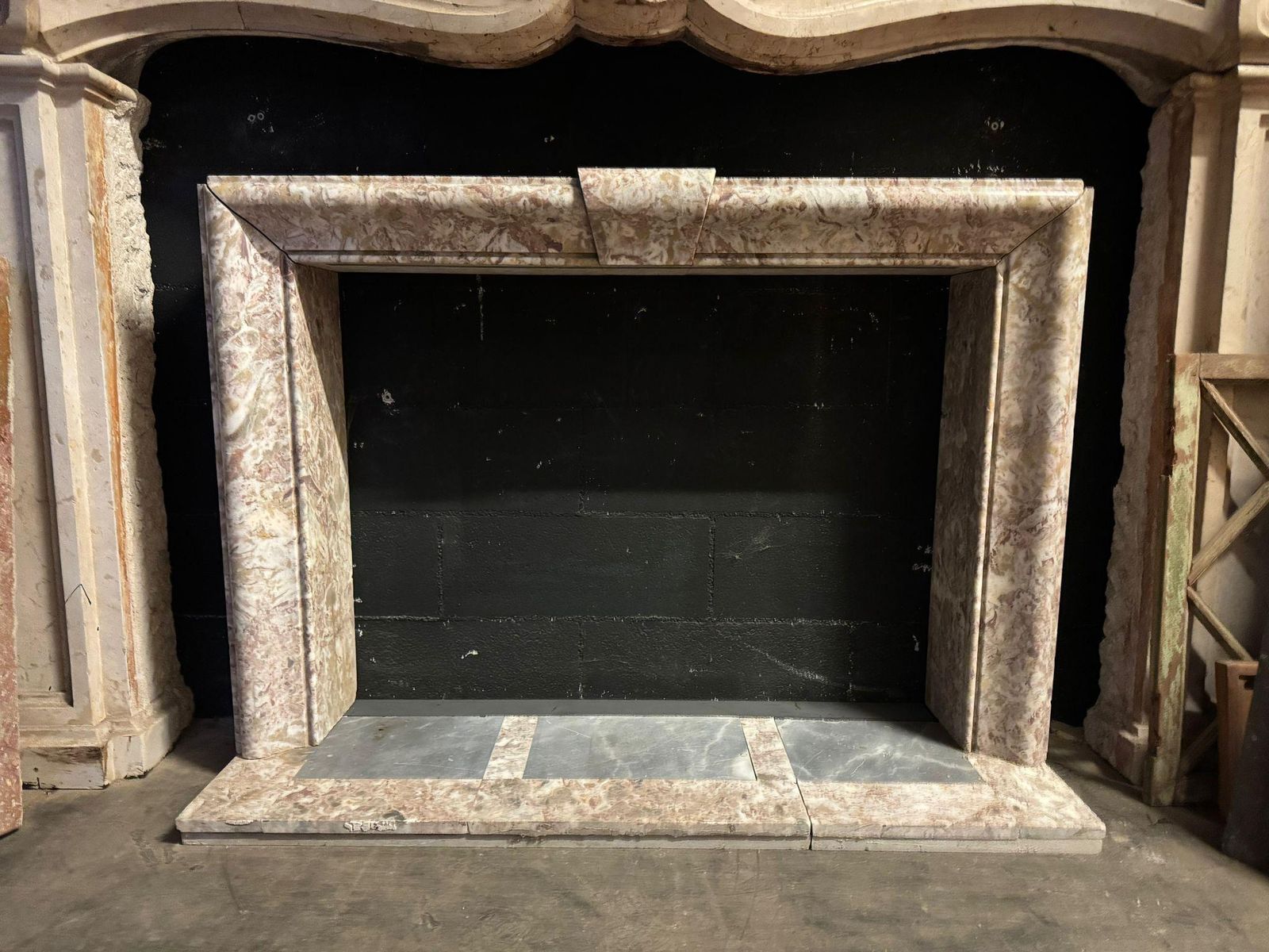Art Deco Mantle Fireplace In Peach Blossom Marble, Italy photo for sale