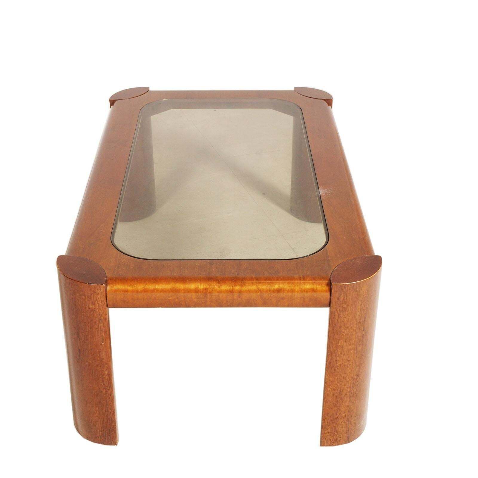 1970s Cassina Coffee Table In Teak Wood With Bronzed Smoked Glass photo for sale