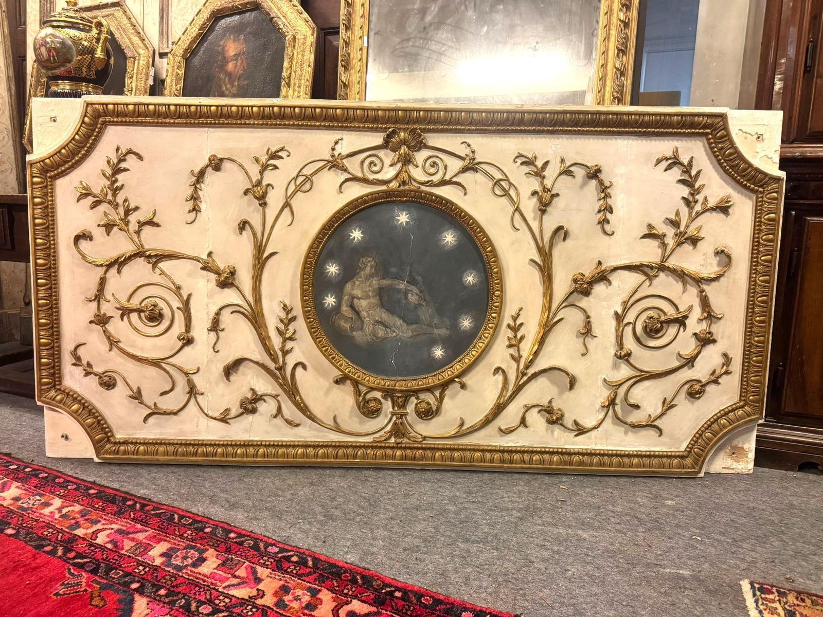 Wood And Plaster Panel, Lacquered Floral And Leafy Decorations, Italy photo furniture