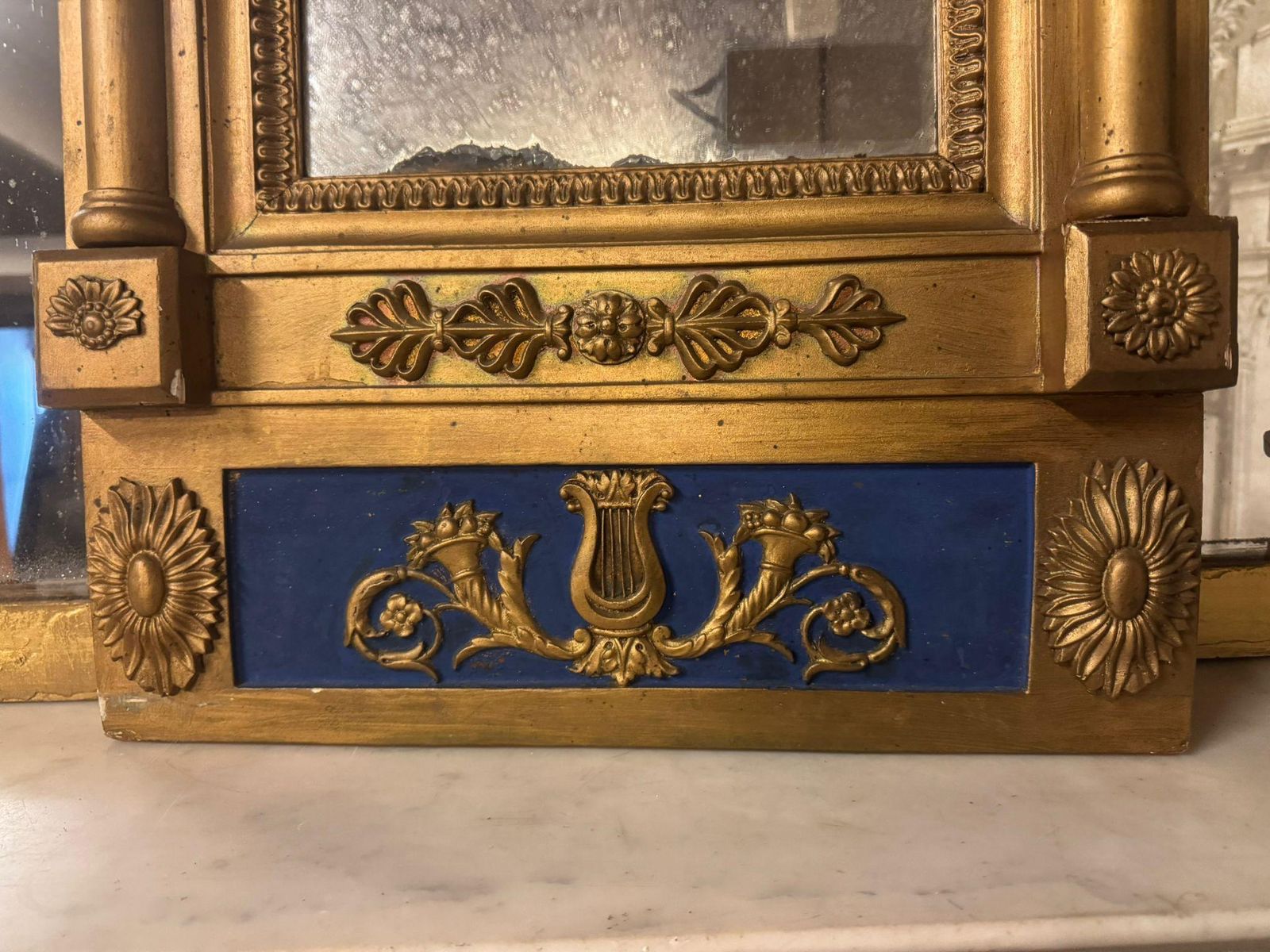 Blue And Gold Lacquered Wooden Mirror, With Medicine Symbol, Italy photo vinterior