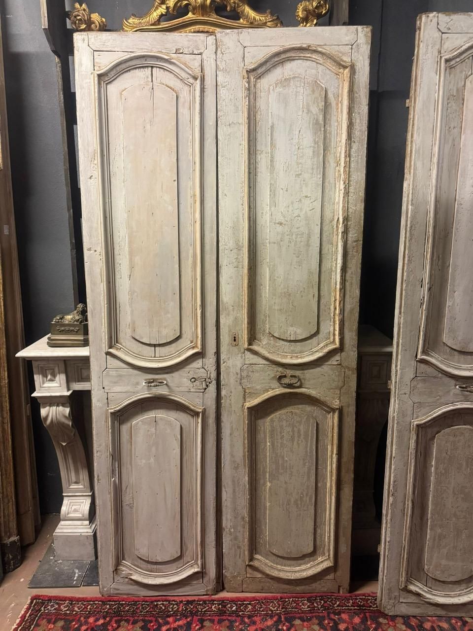 photo furniture N.2 Double Interior Doors In Lacquered Wood, In First Patina, Italy
