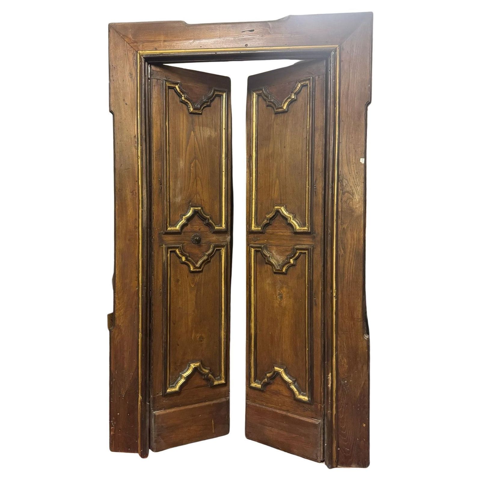 Double Door In Chestnut Wood Carved With Frame, Italy