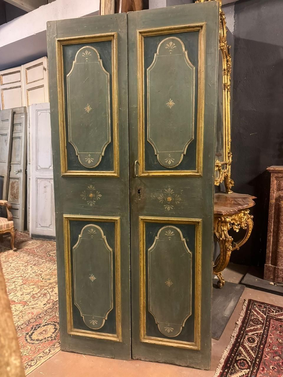 Lacquered And Painted Wooden Double Leaf Door, Italy photo vintage