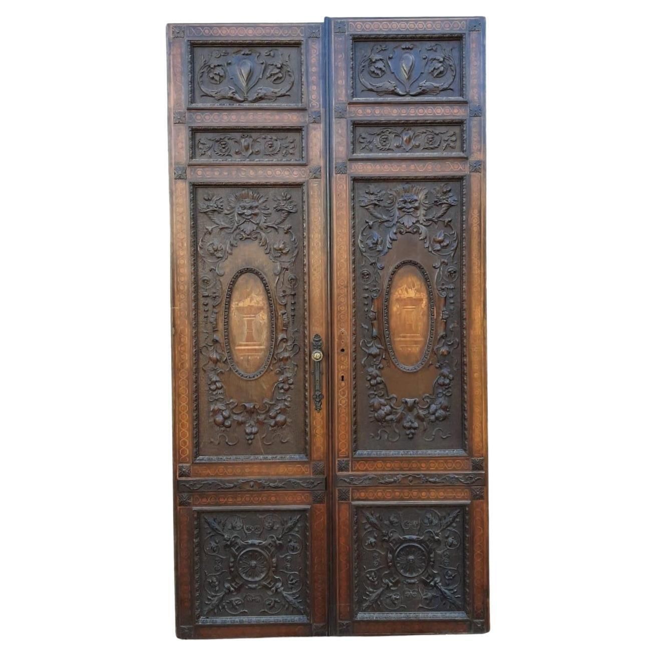 Walnut Door, Double Doors With Richly Inlaid Panels, Italy