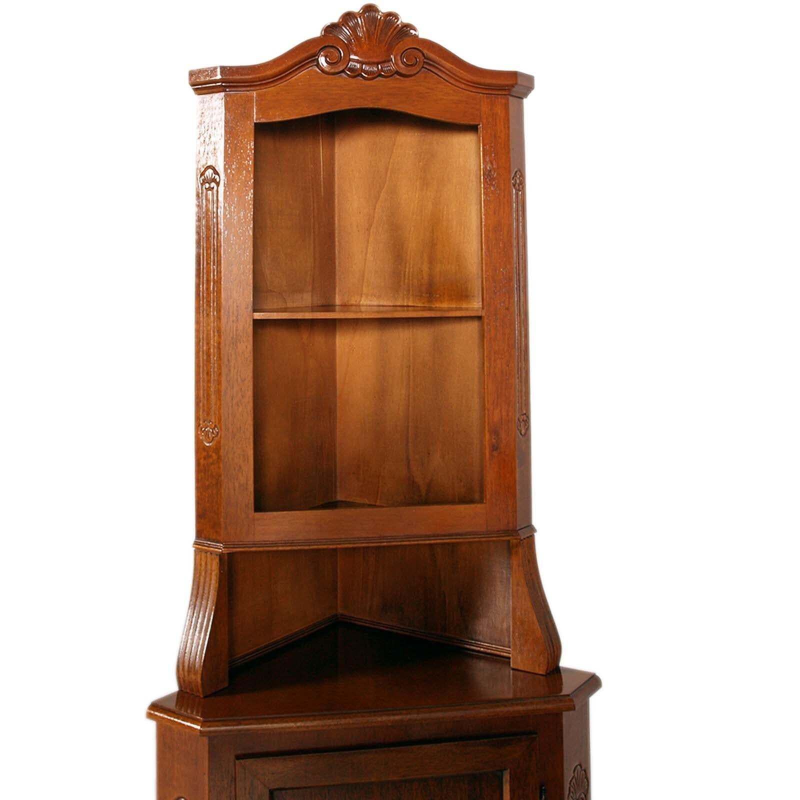 Italy Walnut Corner Display Cabinet From 1940s, Renaissance Style, Wax Polished photo for sale
