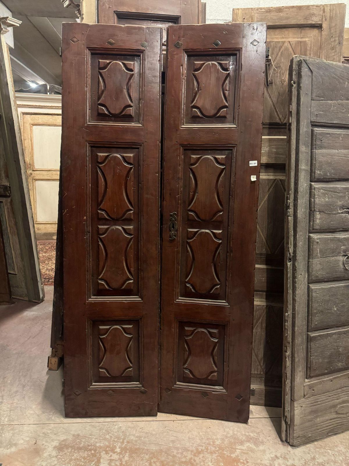 Entrance Door In Walnut Wood, With Two Solid Leaves, Italy photo for sale