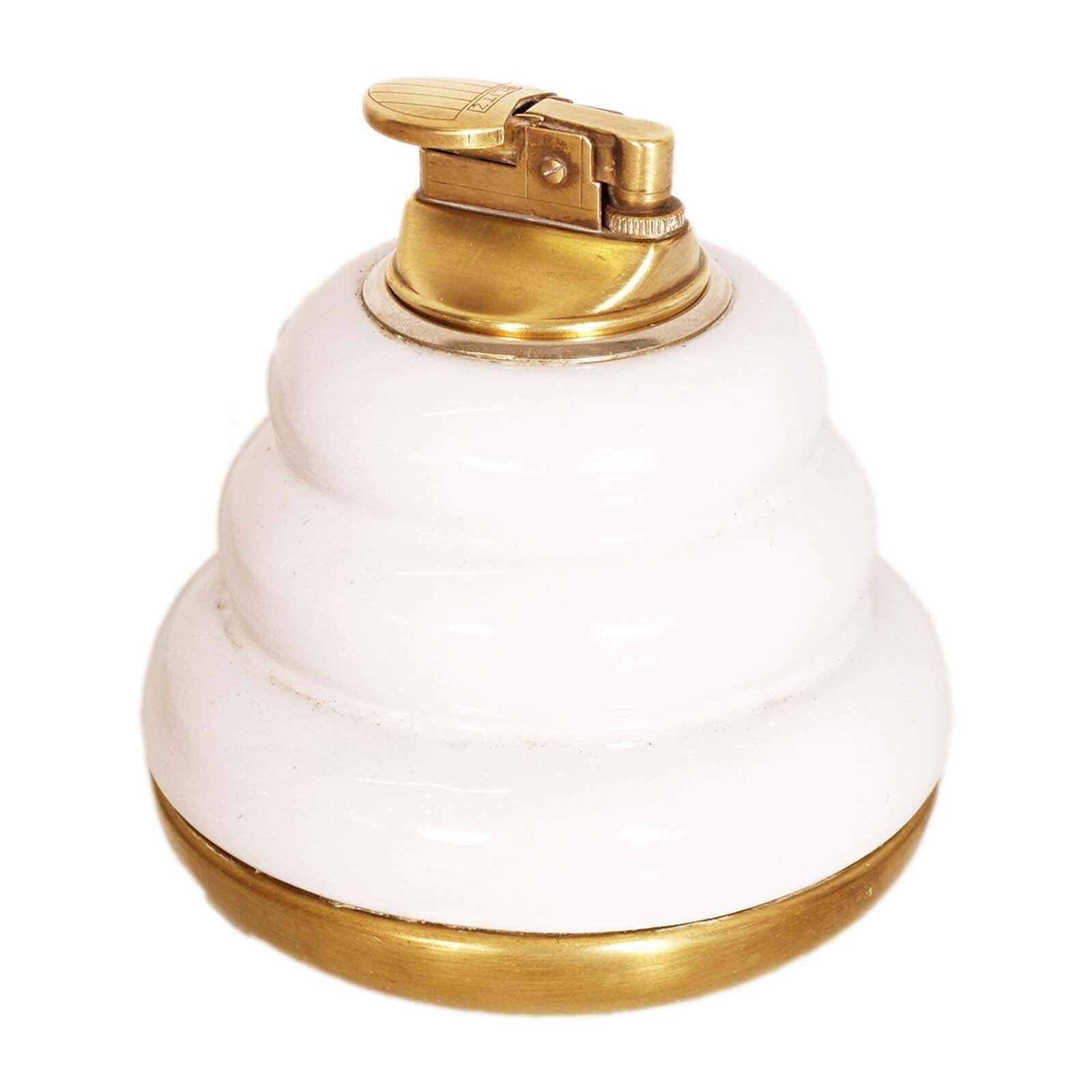 1970s Ashtray With Ceramic And Brass Lighter By Paolo Traversi , Working photo for sale