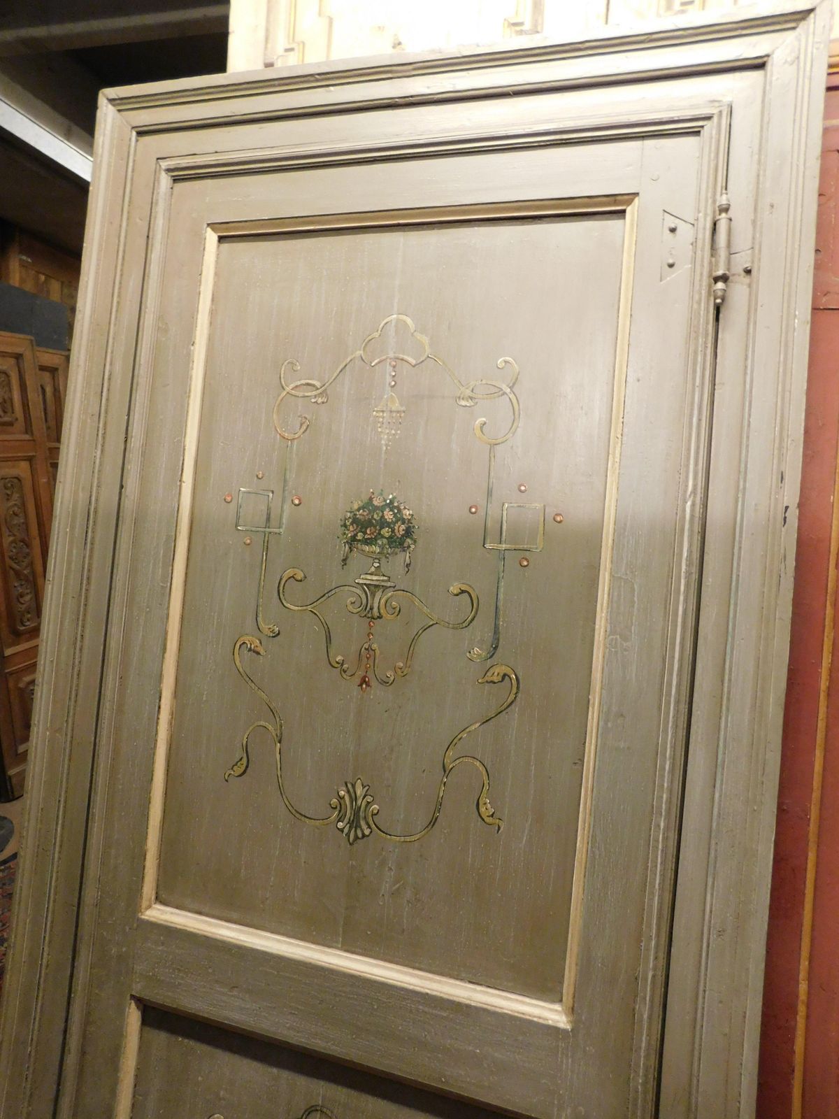 Set Of 2 Lacquered And Painted Single Leaf Doors With Frame, Italy photo vintage