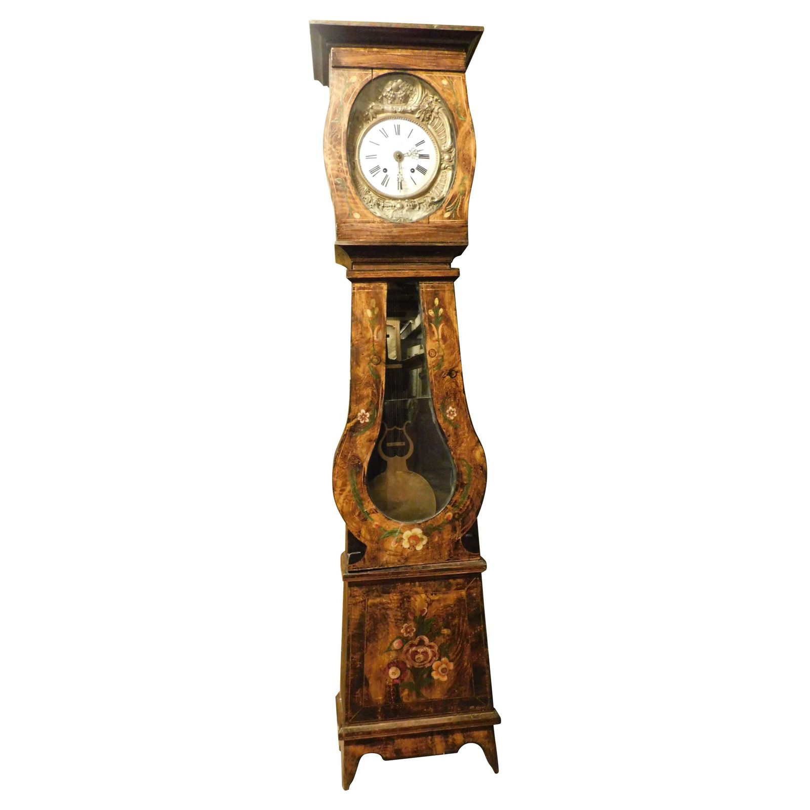 Pendulum Clock, Floor Clock With Lacquered And Painted Wooden Case, France