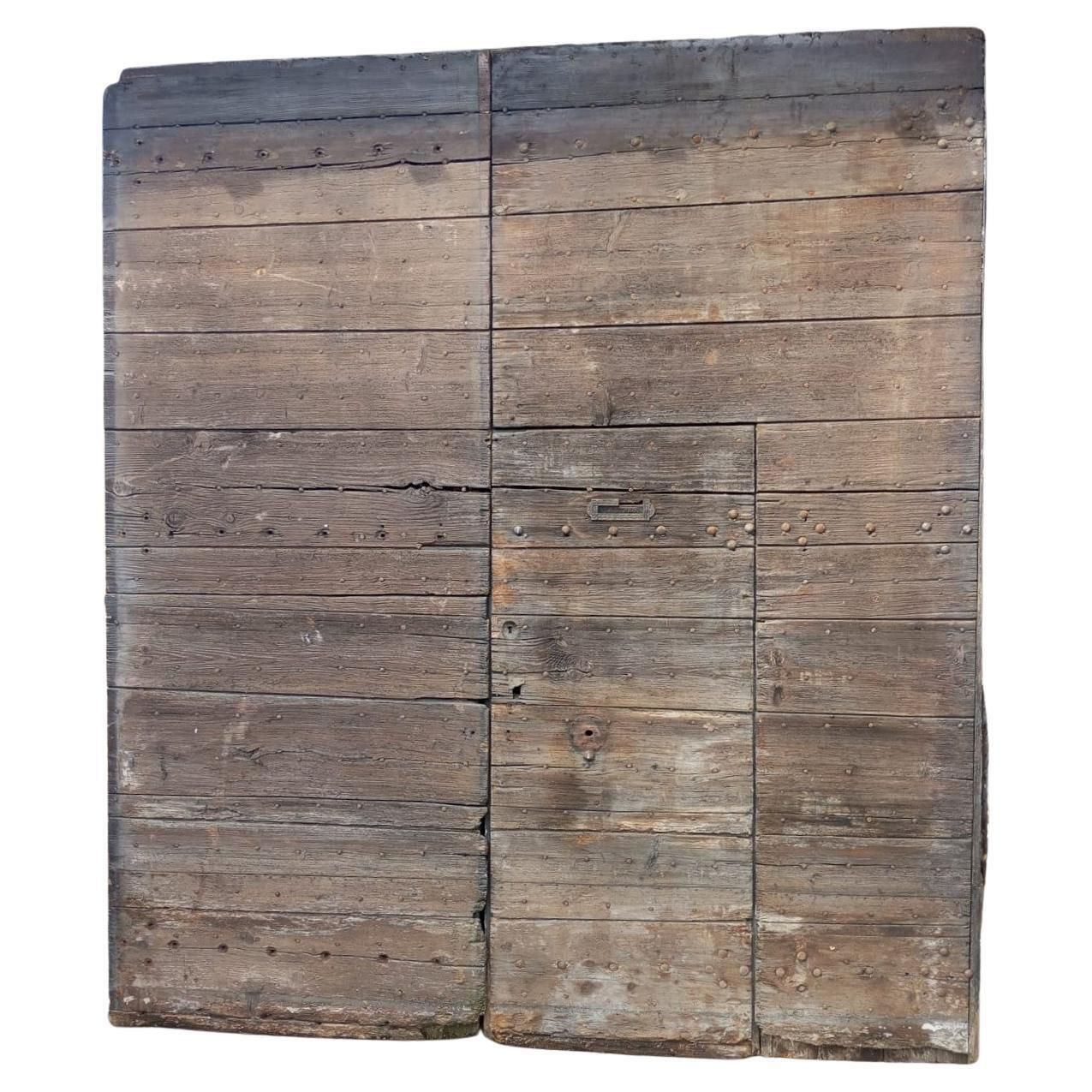 Large Main Entrance Door Double Leaf Nailed Chestnut, Italy
