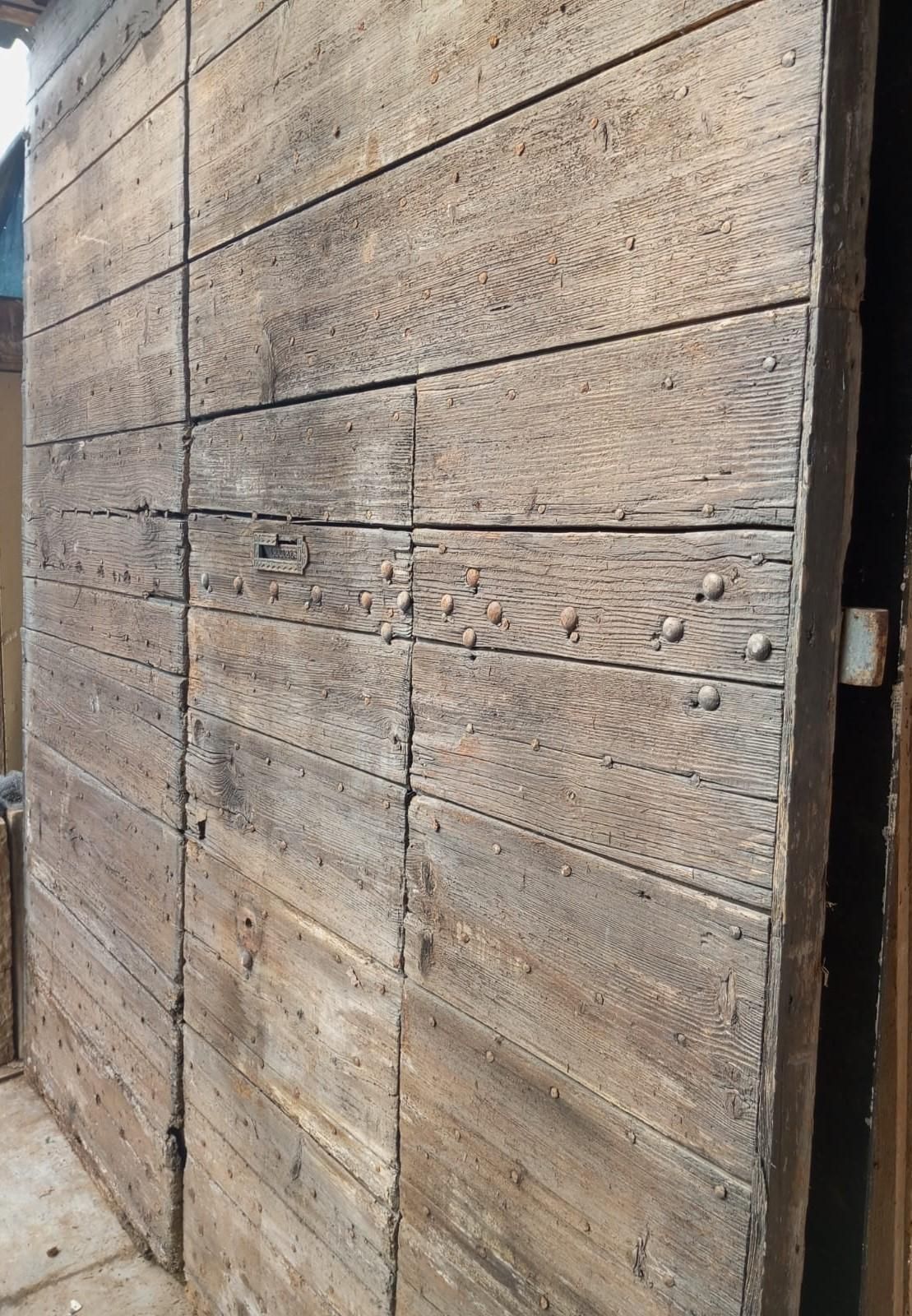 Large Main Entrance Door Double Leaf Nailed Chestnut, Italy photo for sale