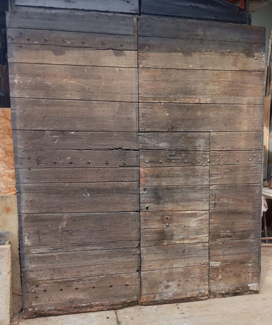 Large Main Entrance Door Double Leaf Nailed Chestnut, Italy photo vinterior