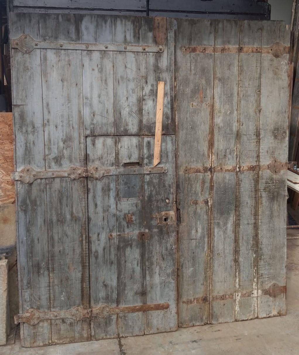 Large Main Entrance Door Double Leaf Nailed Chestnut, Italy photo vintage