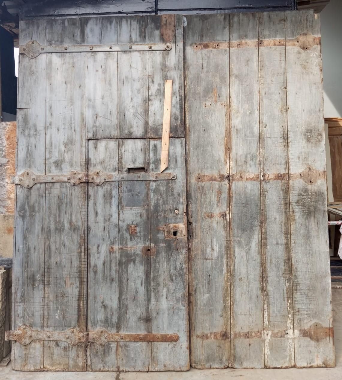 photo furniture Large Main Entrance Door Double Leaf Nailed Chestnut, Italy