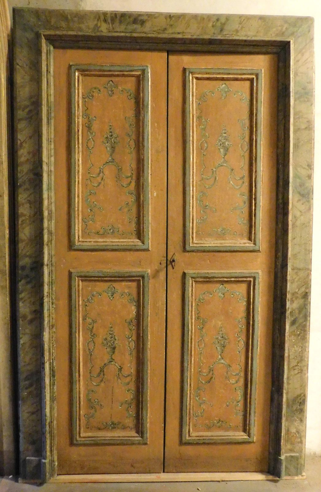 Double Leaf Door In Lacquered Wood With Frame Painted With A Fake Marble Effect photo furniture