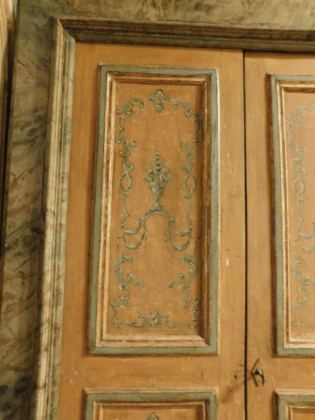 Double Leaf Door In Lacquered Wood With Frame Painted With A Fake Marble Effect photo for sale