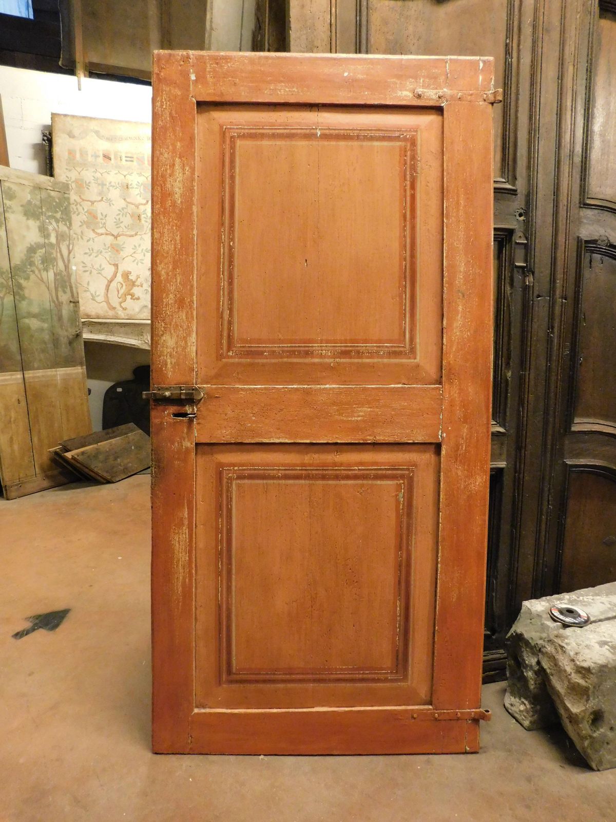 Single Leaf Door In Orange Lacquered Wood With Painted Squares, Italy photo for sale