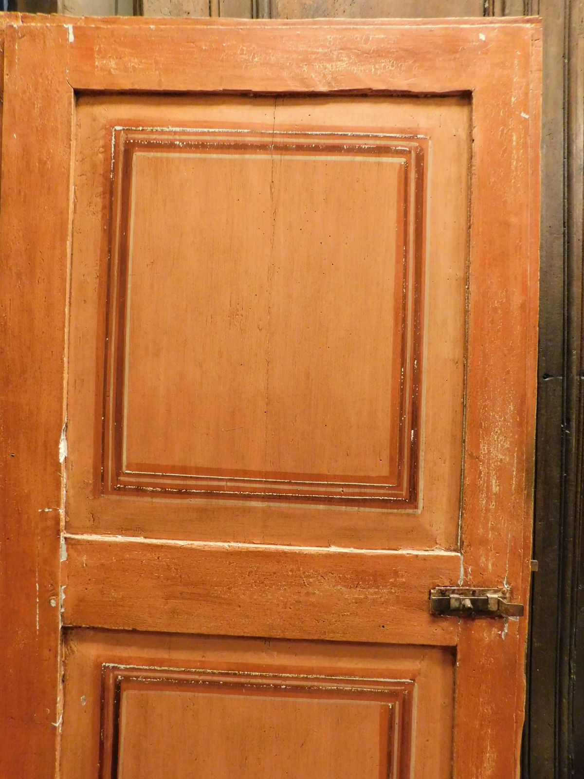 Single Leaf Door In Orange Lacquered Wood With Painted Squares, Italy photo vintage