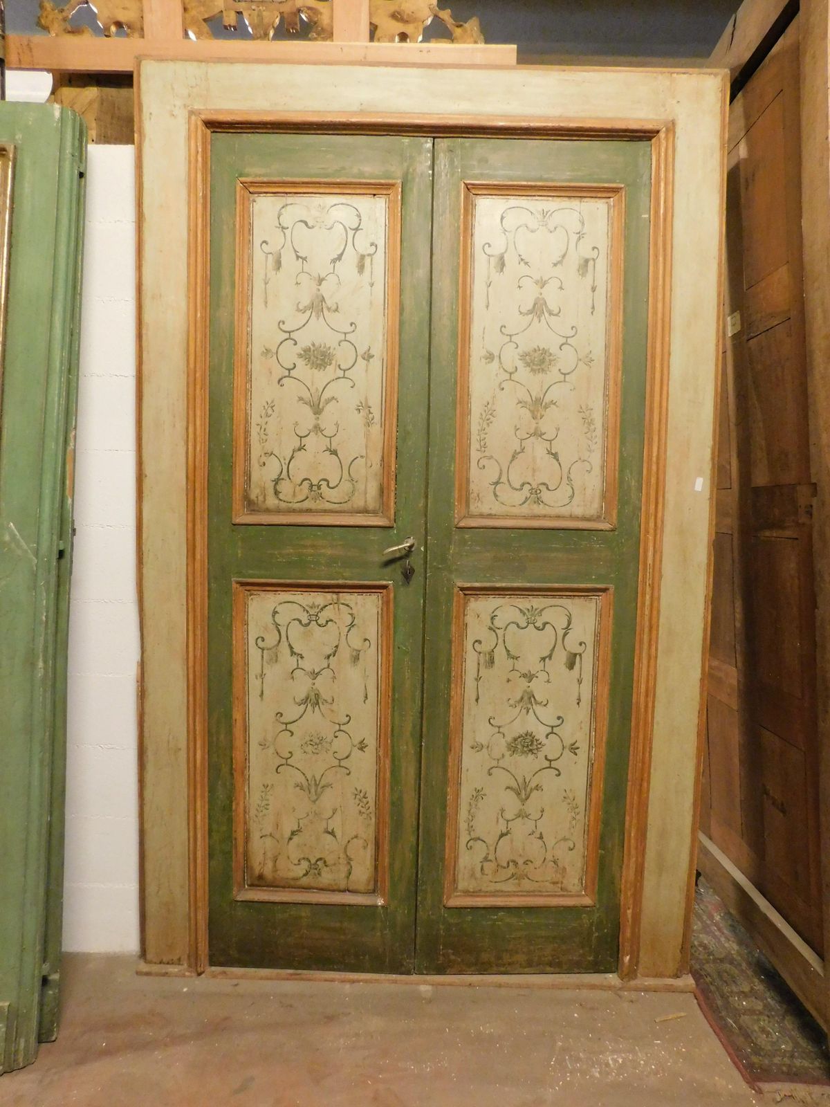 Lacquered Double Leaf Door, With Panels Painted With Floral Decorations, Italy photo Home Fixtures