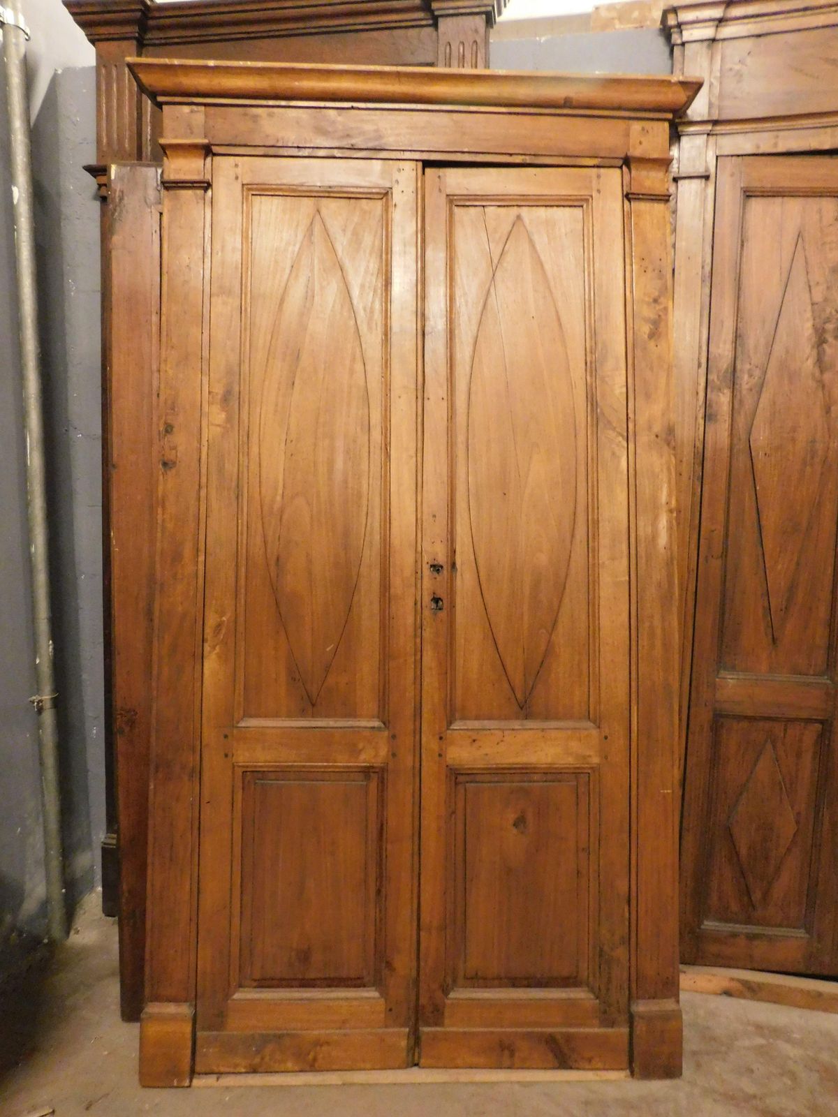 Double Leaf Door, In Poplar Wood With Carved Panels And Frame, Italy photo Home Fixtures