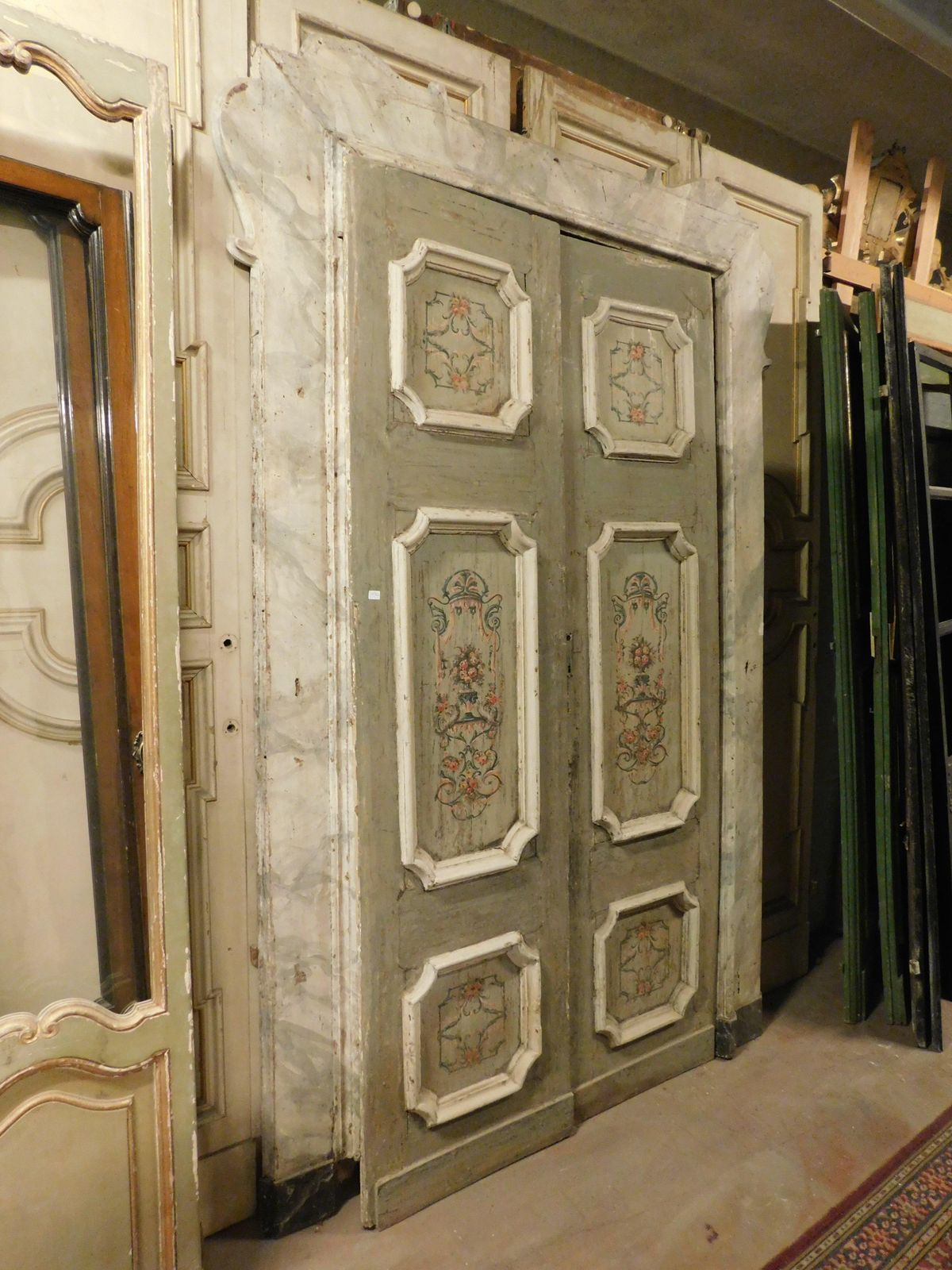 Double Leaf Door In Lacquered And Painted Wood With Original Frame, Italy photo buy