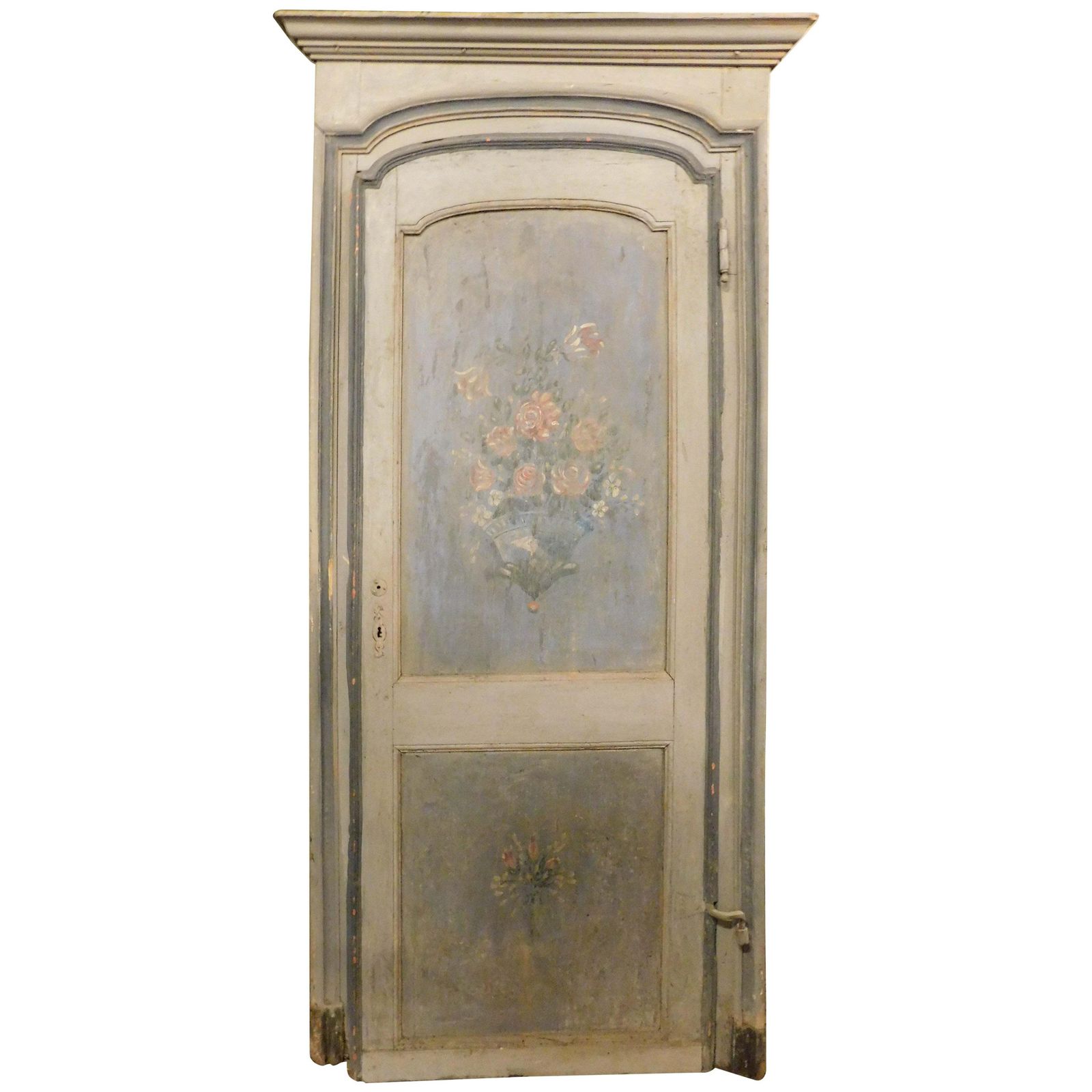 Lacquered And Painted Arched Door With Frame, Italy