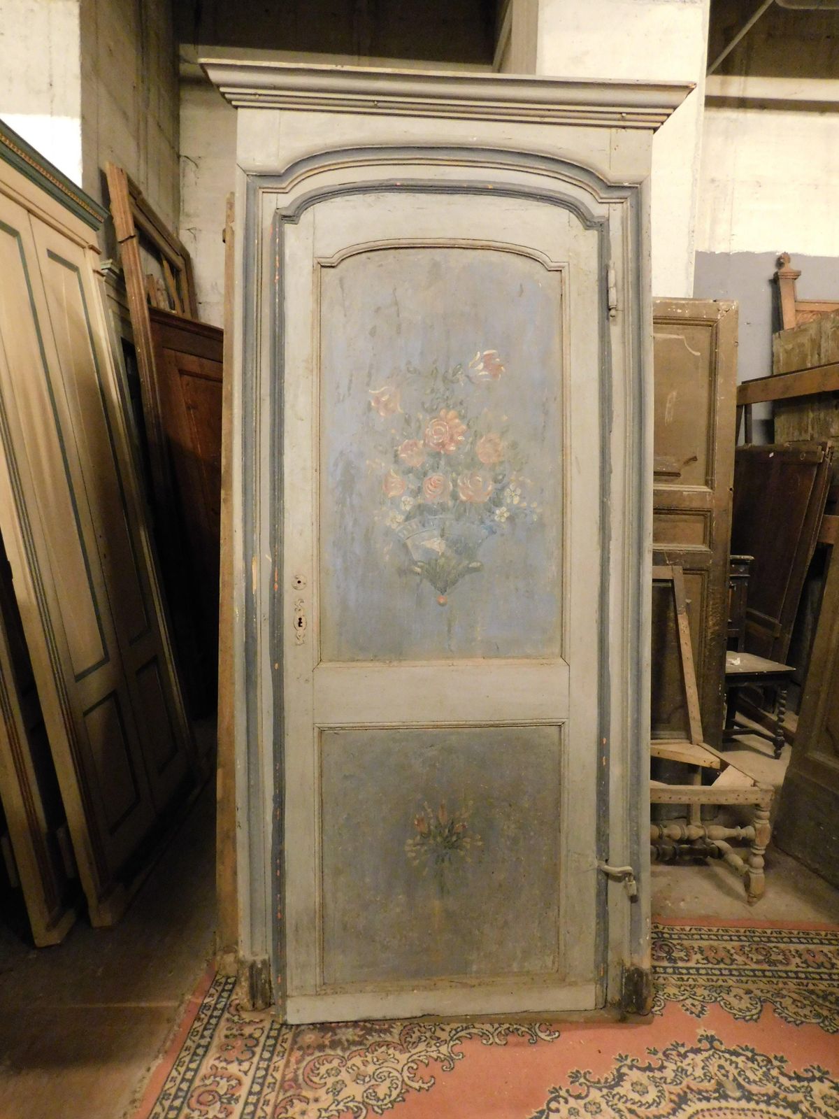 Lacquered And Painted Arched Door With Frame, Italy photo for sale