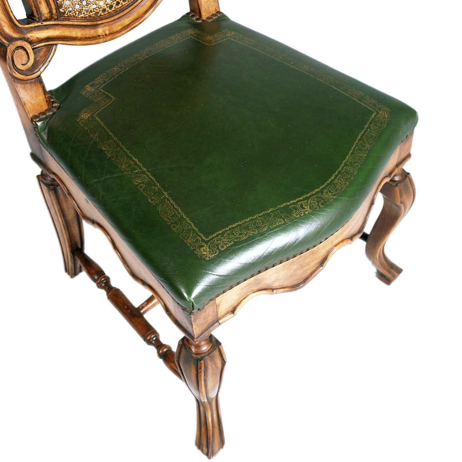 photo furniture Eight Venetian Chippendale Palladian Chairs, In Walnut, Vienna Straw, Leather