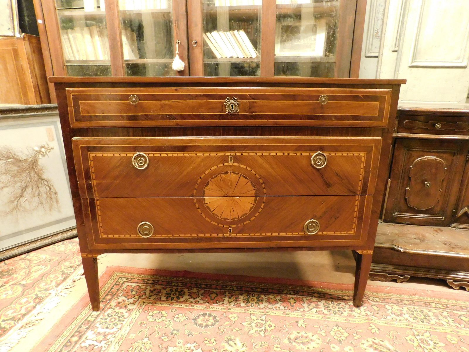 Louis XVI Chest Of Drawers, Veneered And Inlaid Chest Of Drawers, Italy photo for sale