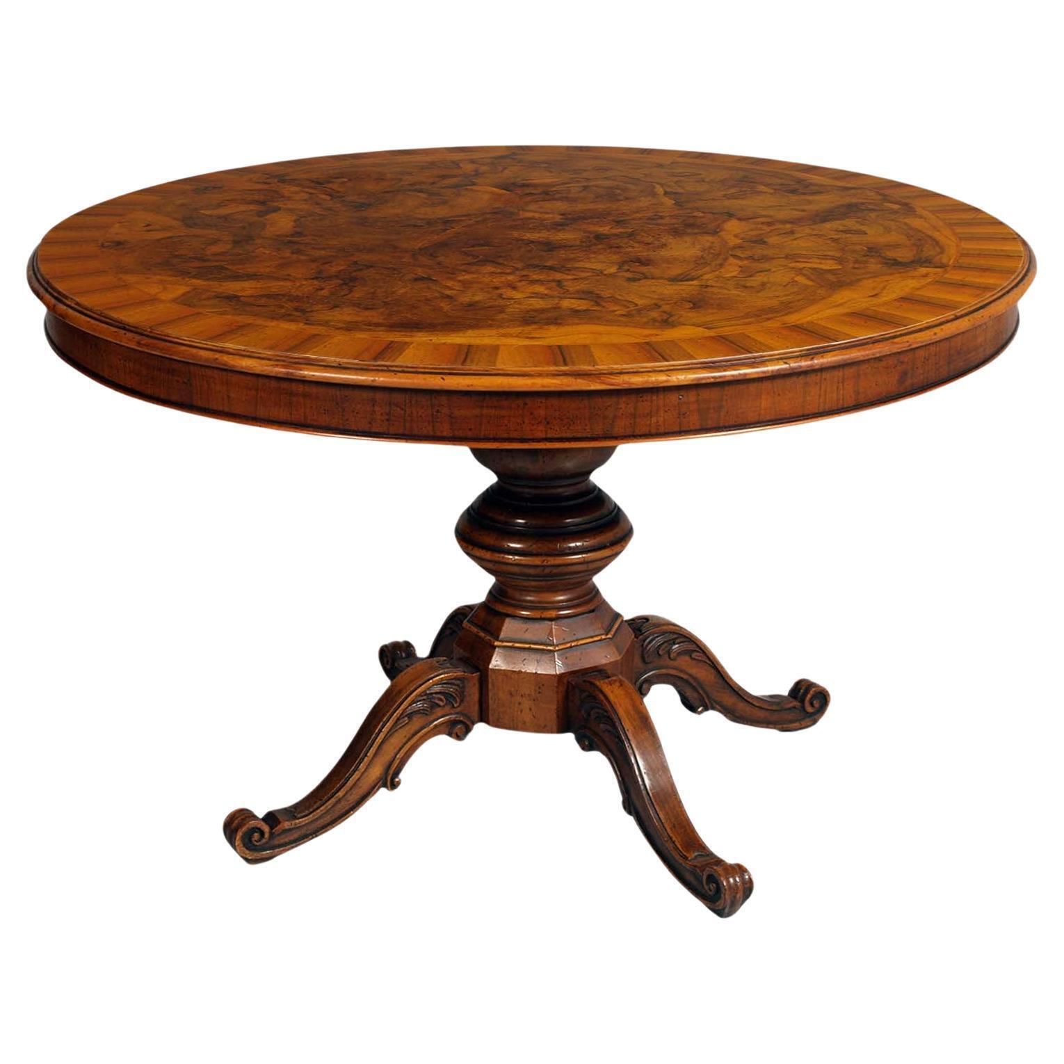 Round Baroque Table Mid 1900s Top In Ferrarese Walnut Root And Central Inlay