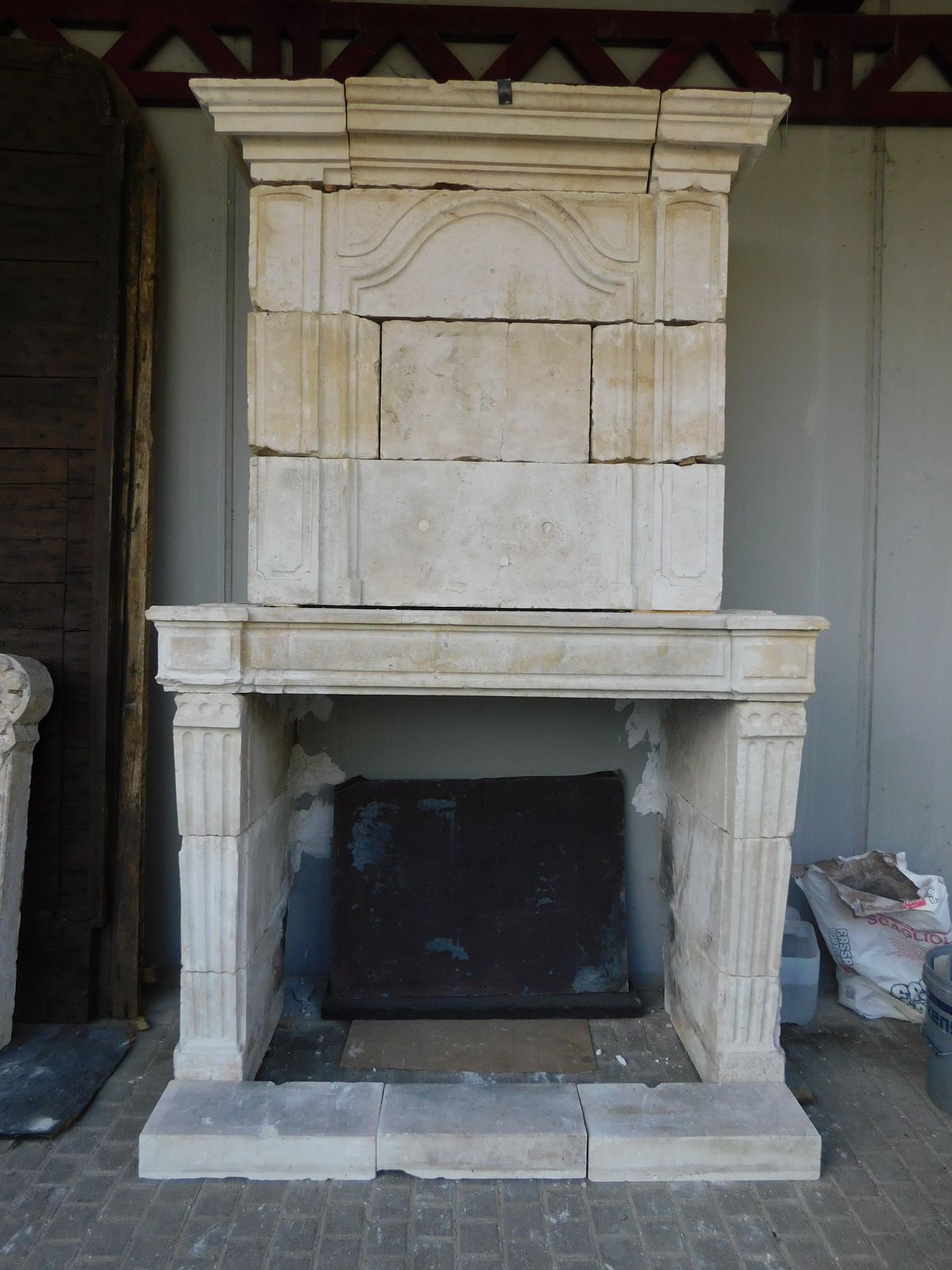 Burgundy Stone Mantel Fireplace, Carved Columns And Trumeau, France photo furniture
