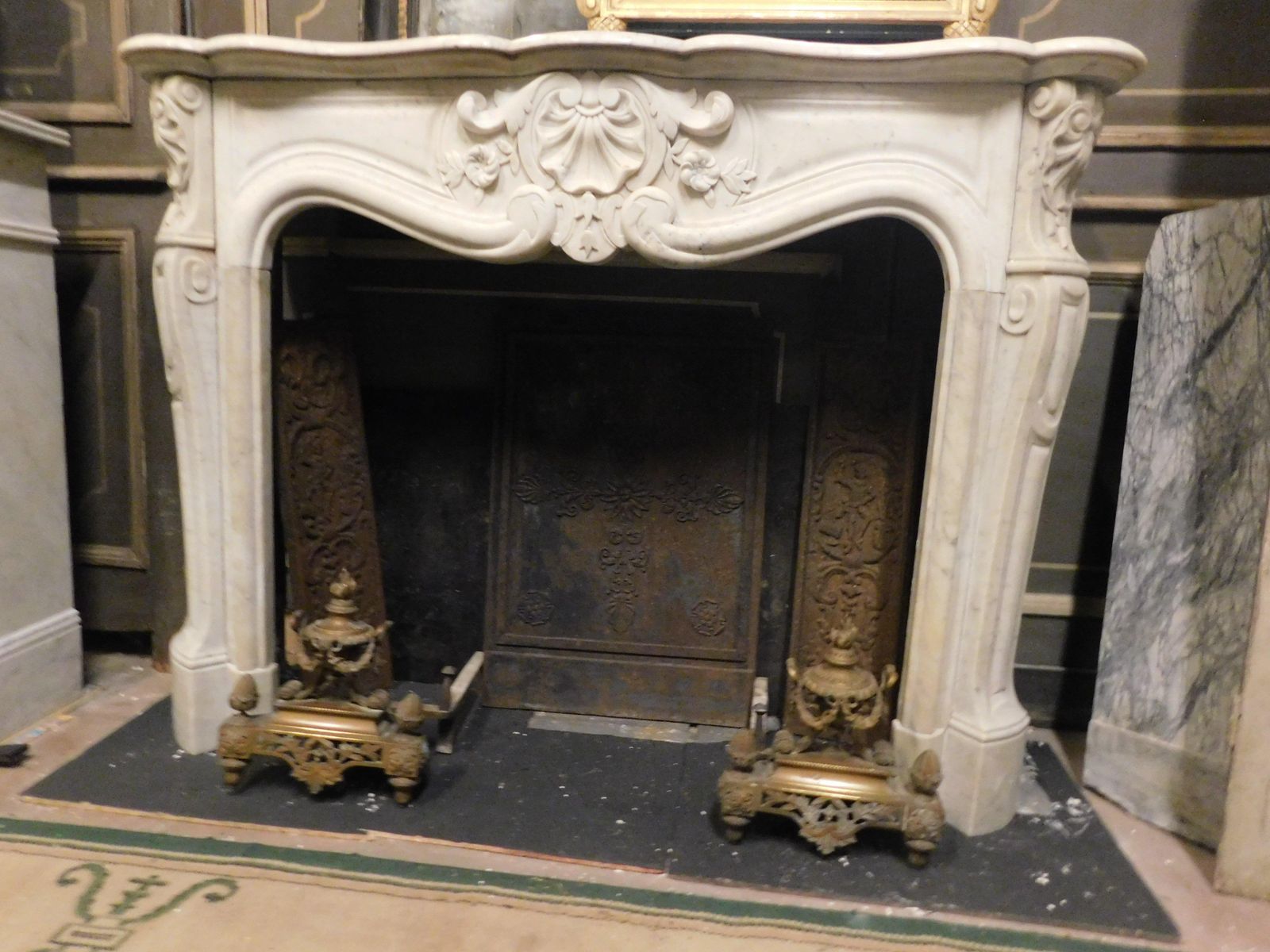 Fireplace Handle Carved With Three Shells In White Carrara Marble, France photo Home Fixtures