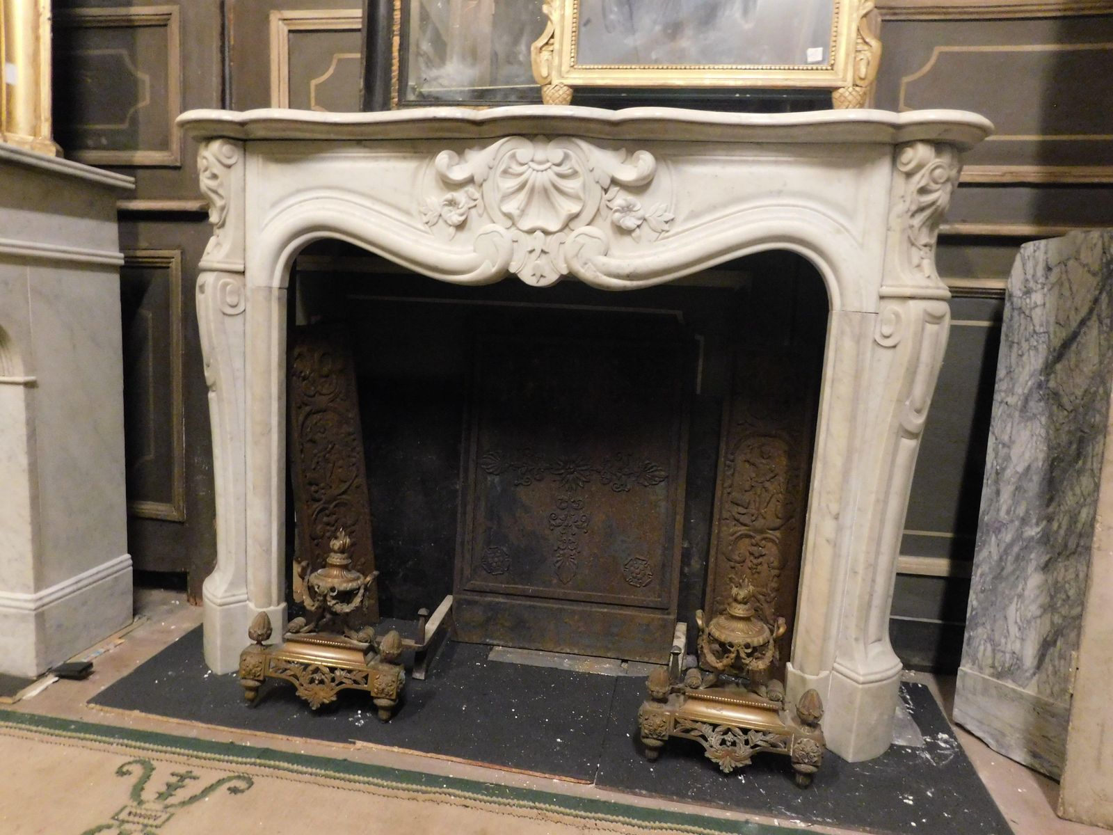 Fireplace Handle Carved With Three Shells In White Carrara Marble, France photo 7625.0