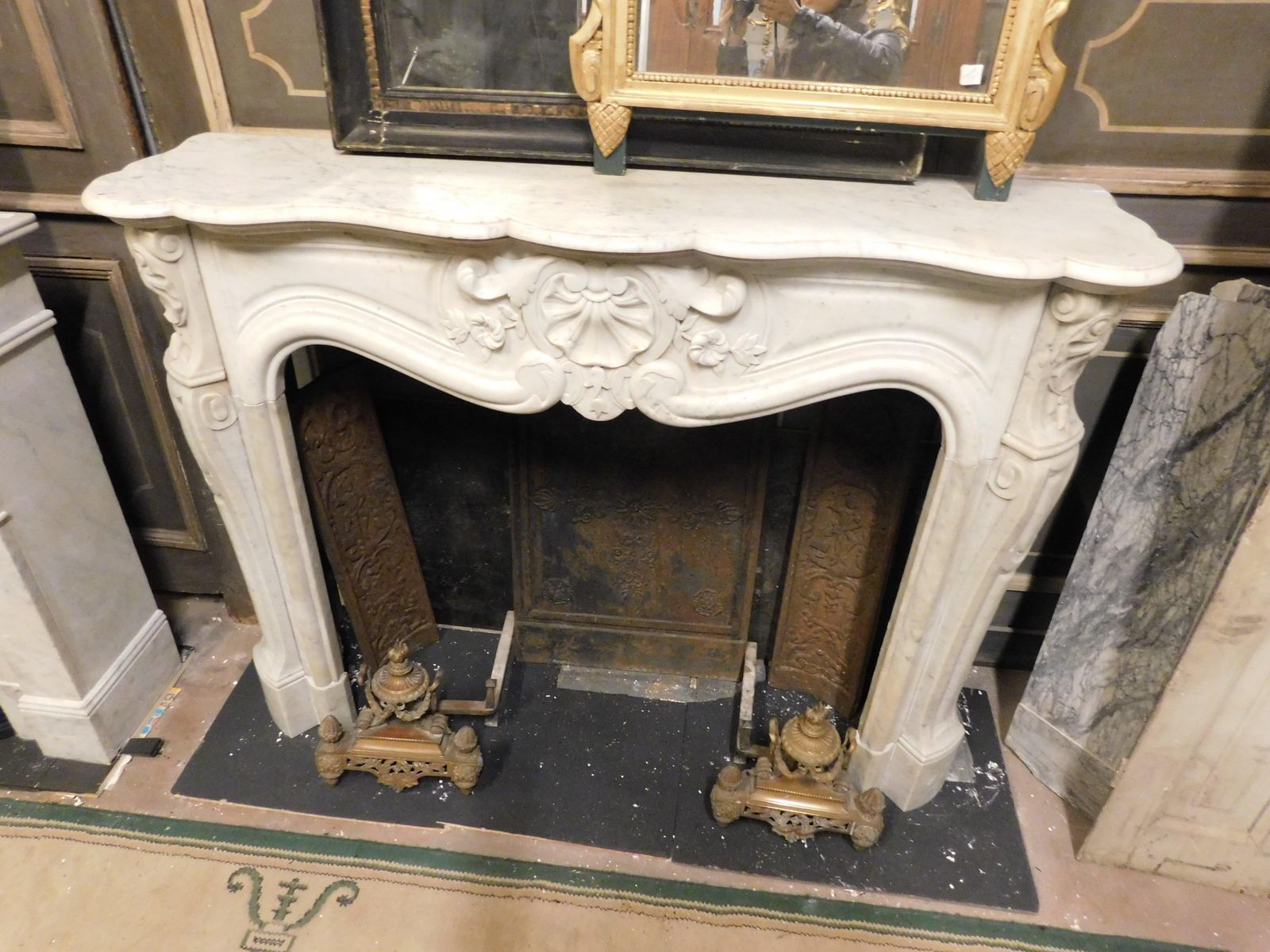 Fireplace Handle Carved With Three Shells In White Carrara Marble, France photo buy